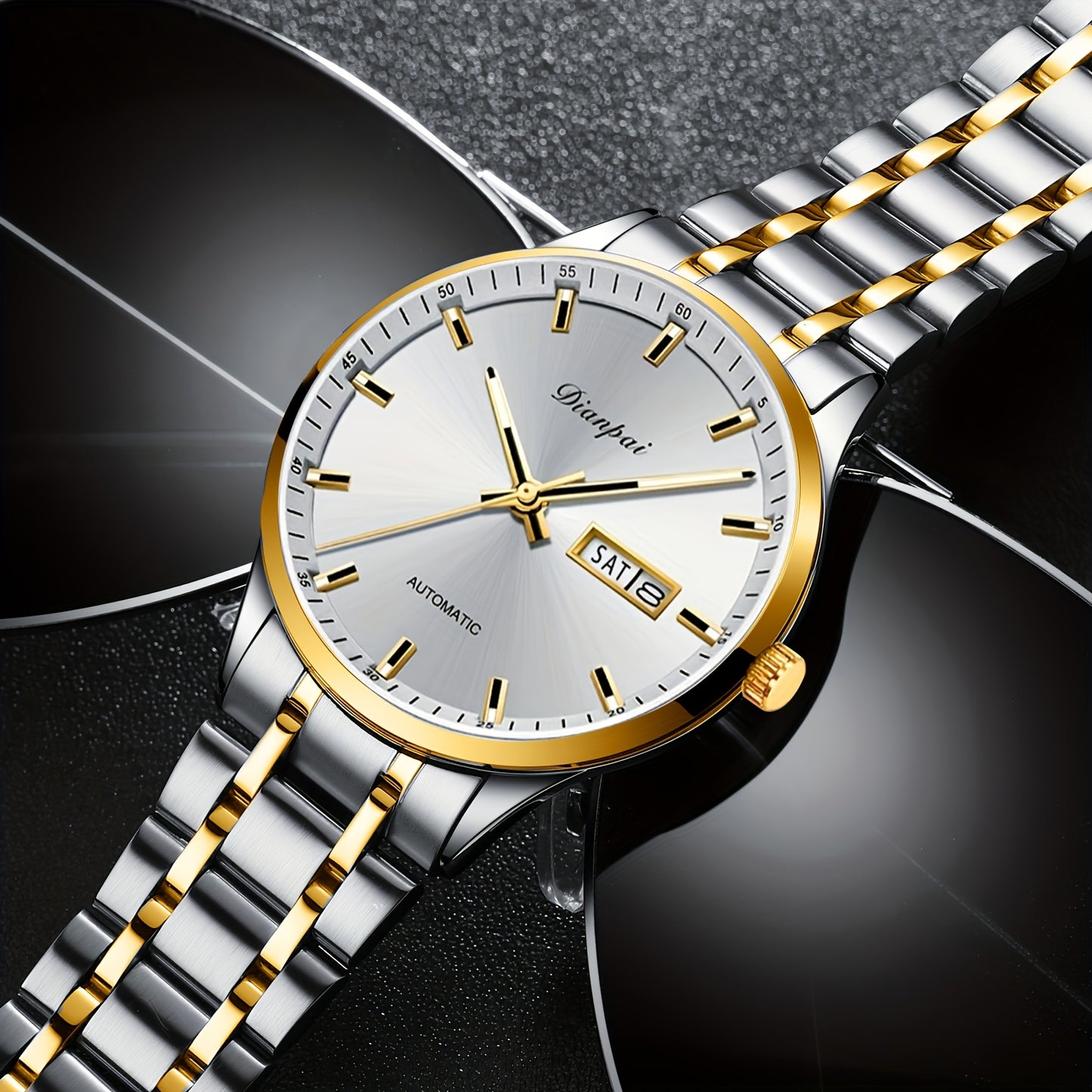 Montre classique luxueuse pour homme avec éclairage nocturne et calendrier, bracelet en acier inoxydable, cadeau parfait pour homme, montre mécanique automatique homme Dianpai, sans batterie