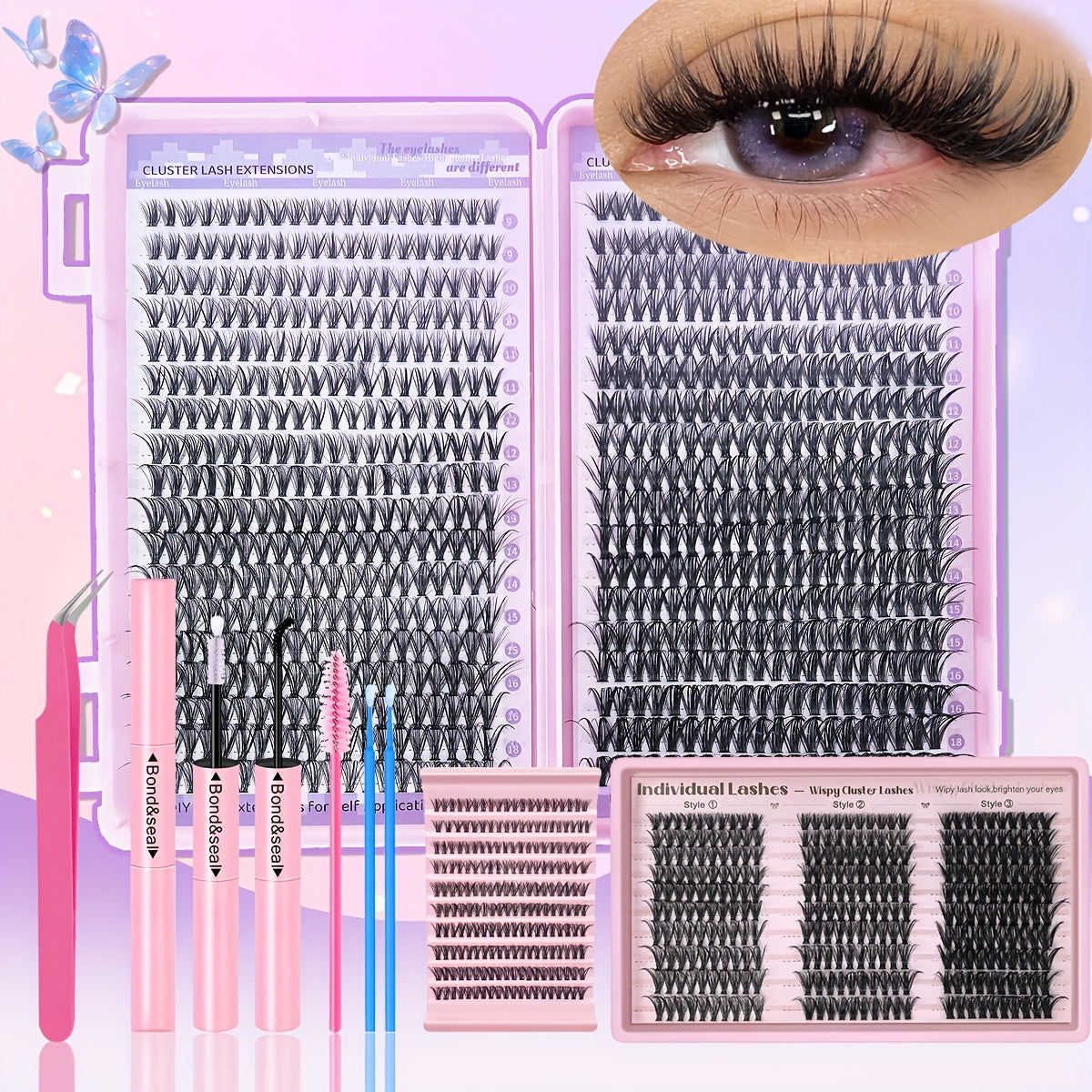 Set DIY d’Extensions de Cils – 720/300/200 pcs, Cils Individuels 9-18 mm Mélangés, Épaisseurs 30D/40D/50D/80D, Inclus Colle et Pince, Parfait pour Débutants, Idéal Cadeau Raffiné pour Nouvel An, Saint-Valentin et Autres Occasions