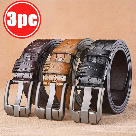 Lot de 3 Ceintures Homme Inspirées Vintage – Cuir Synthétique Haute Qualité, Style Décontracté et Professionnel, Boucles en Alliage, Lavable à la Main, Accessoires Durables pour Tenue Décontractée