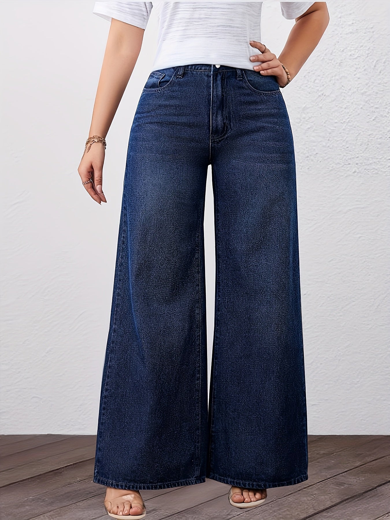 Jeans Femme Taille Haute Jambe Large Extensible Non Transparent Polyvalent Toute Saison