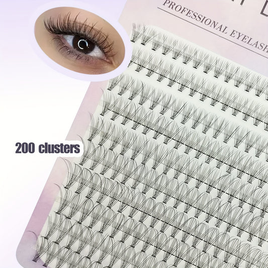Cils 200 pcs — Volume Naturel Bouclé et Fluffy, Extensions de Cils Individuelles pour Débutants, Réutilisables, Curl D, Style Cat Eye, Longueurs 6-18 mm, Parfaits pour Usage Quotidien et Occasions Spéciales, Sublimation des Cils