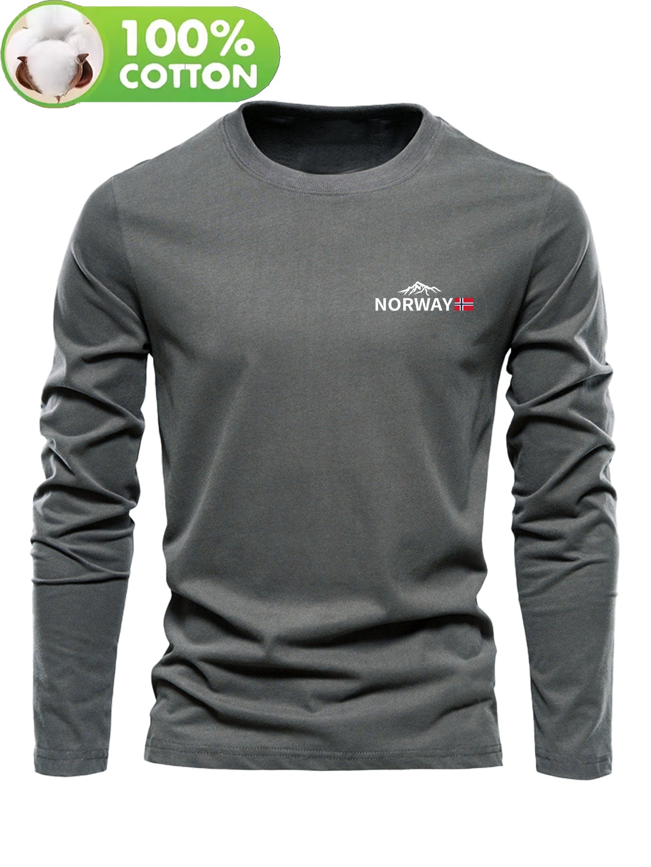 Men's 100% Cotton Long Sleeve T-Shirt with Letter 'A' Patch Design - Soft Round Neck Casual Top for Spring/Autumn Layering | Regular Fit Blouse for Casual Attire (Hand Washable, 100% Breathable Fabric)