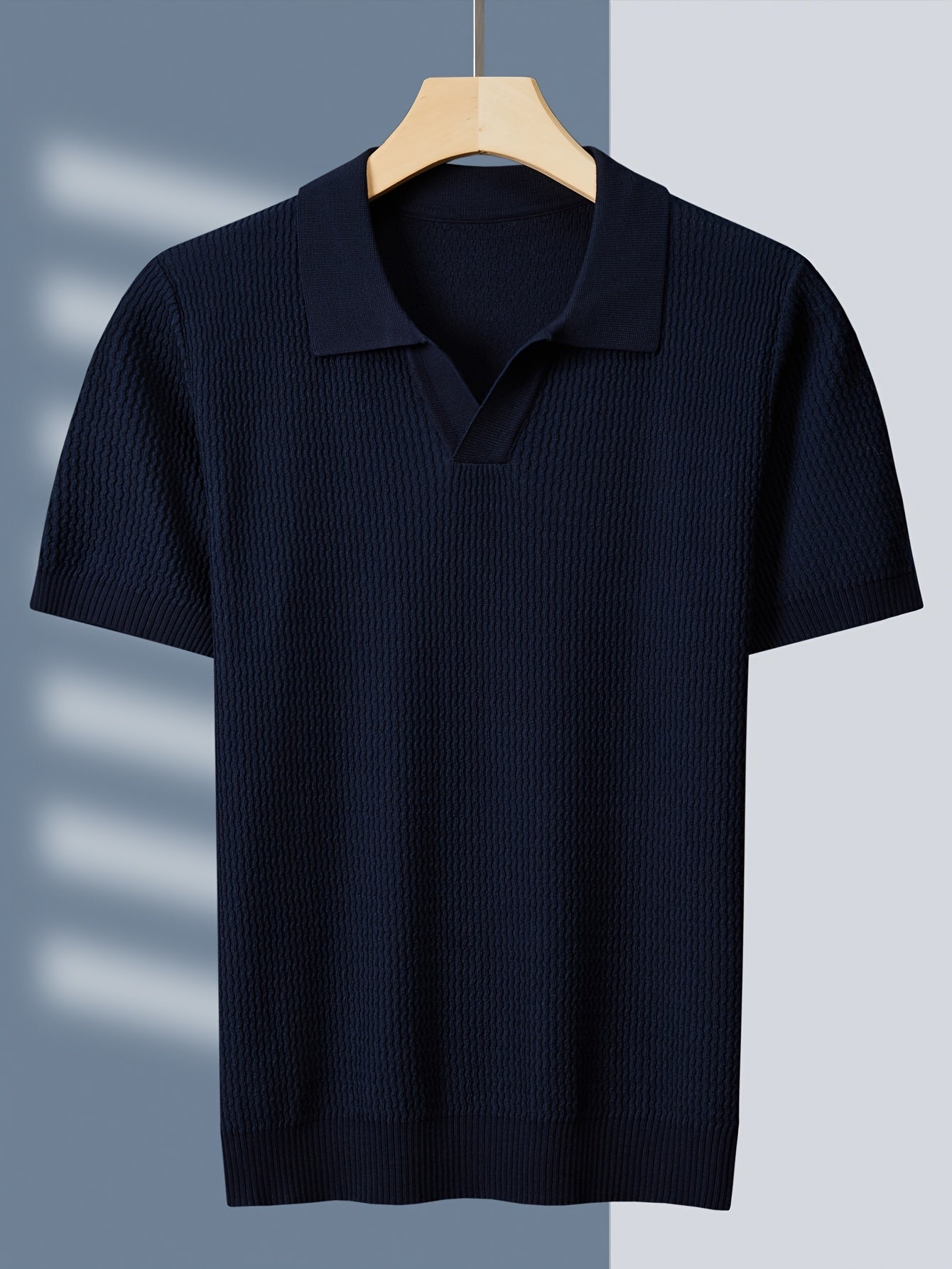 Tehan Brand Men's Clothing, Crafted with Heavy-processed Wave-pattern Jacquard Fabric, Knitted Shirt with American-style Lapel. Lightweight Business Casual High-quality Light Luxury Fabric, Fashionable Mature and Handsome Des