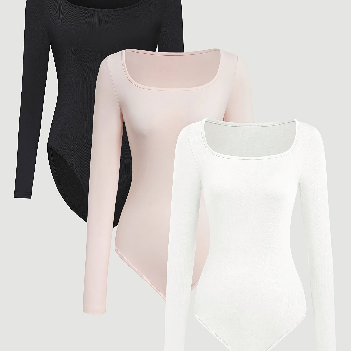 Ensemble de 3 combinaisons femme à col carré coupe ajustée style décontracté et sportif une pièce à manches longues confortable et tendance