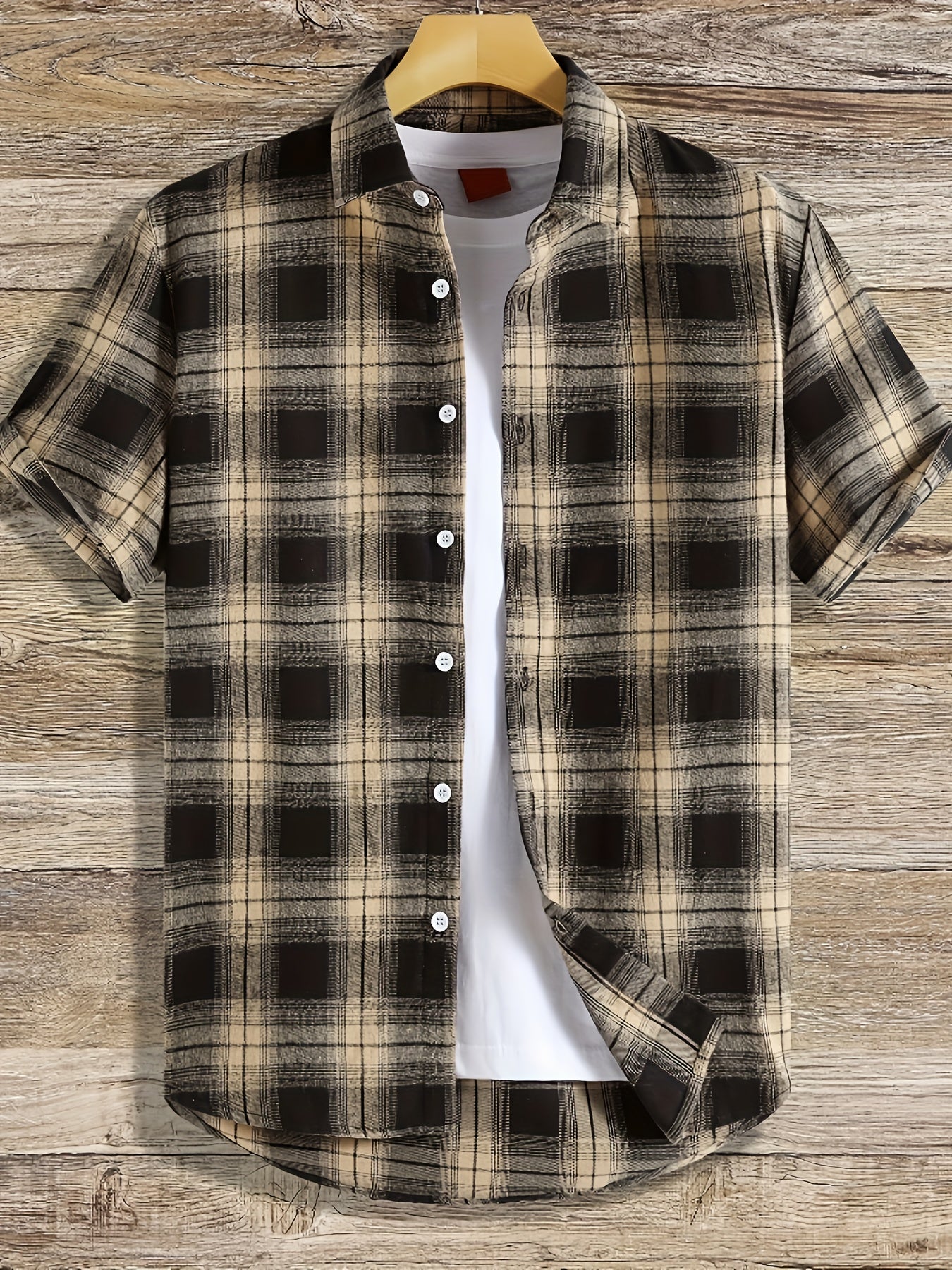 Plaid Fashionable And Simple Men's Short Sleeve Casual Lapel Simple Shirt, Trendy And Versatile, Suitable For Dates