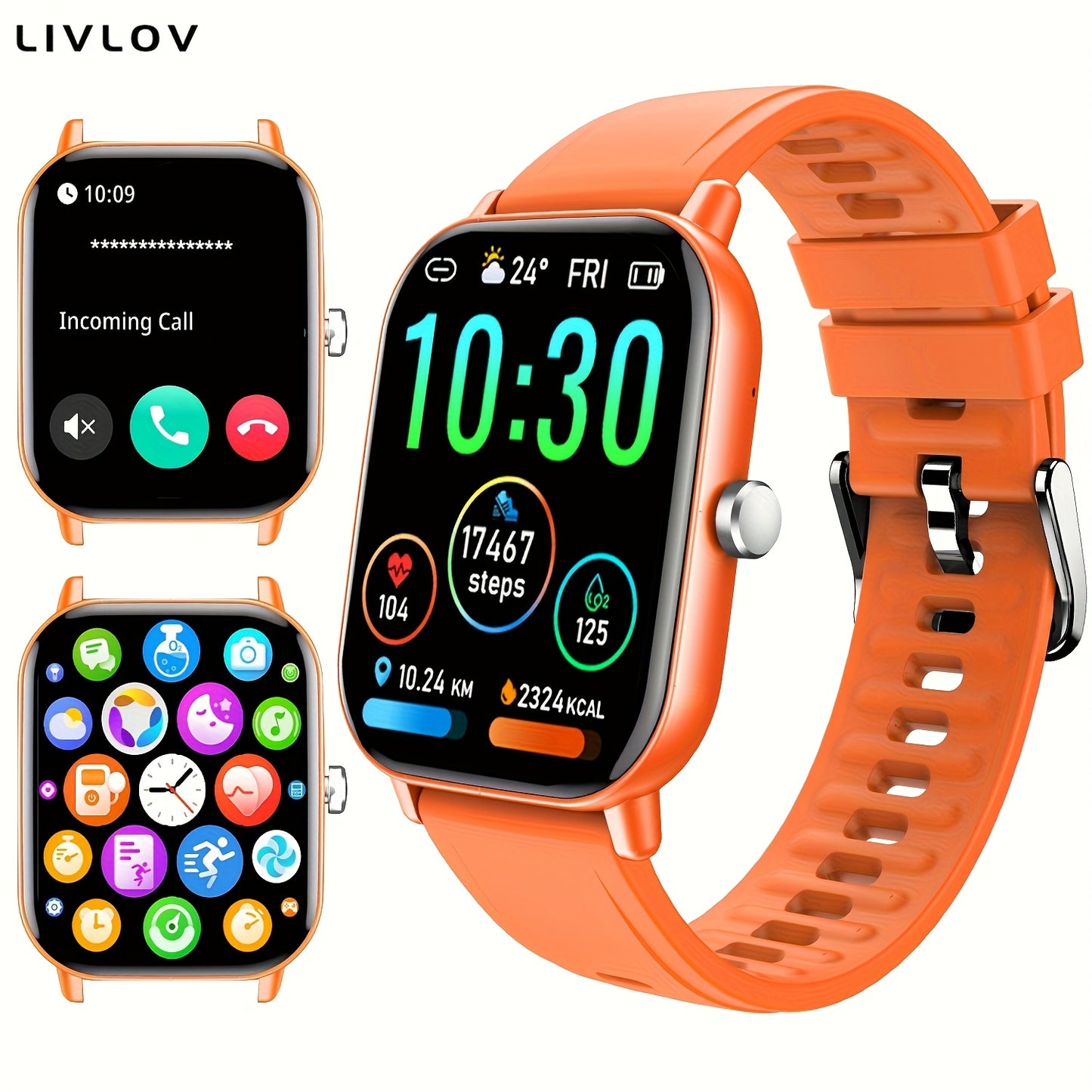 4.98cm Smart Watch with Body Temp/ Monitor, Smart Watch with Wireless Call (Answer/ Make/ Reject Calls) for Men Women, Fitness Activity Tracker with 100+ Sports Modes/ SOS/ Game/ AI Voice/ Calculator, Compatible with Android