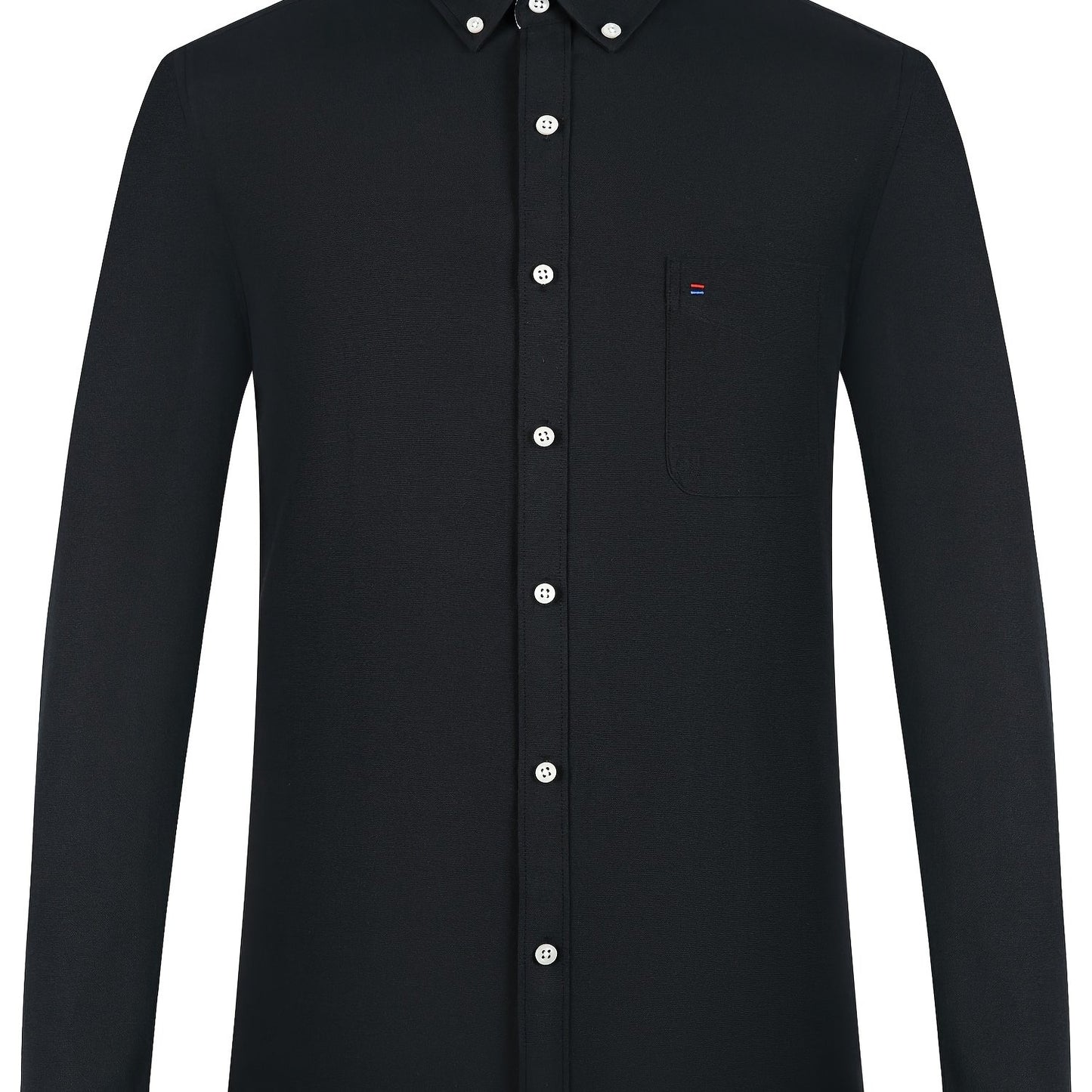 Men'S Cotton Blend Dress Shirt, Casual Lapel Collar, Non-Stretch Solid Color, Regular Long Sleeve, Embroidered Single Breasted Placket, Regular Fit, for Spring/Fall - Woven Oxford Fabric