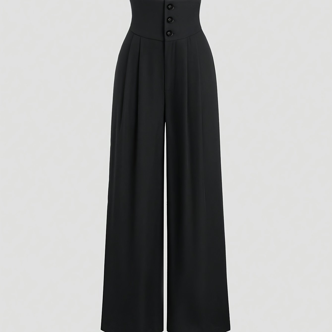 Pantalon Femme Taille Haute – Jambe Large, Élégant, Boutons, Bureau et Décontracté, Tous Saisons