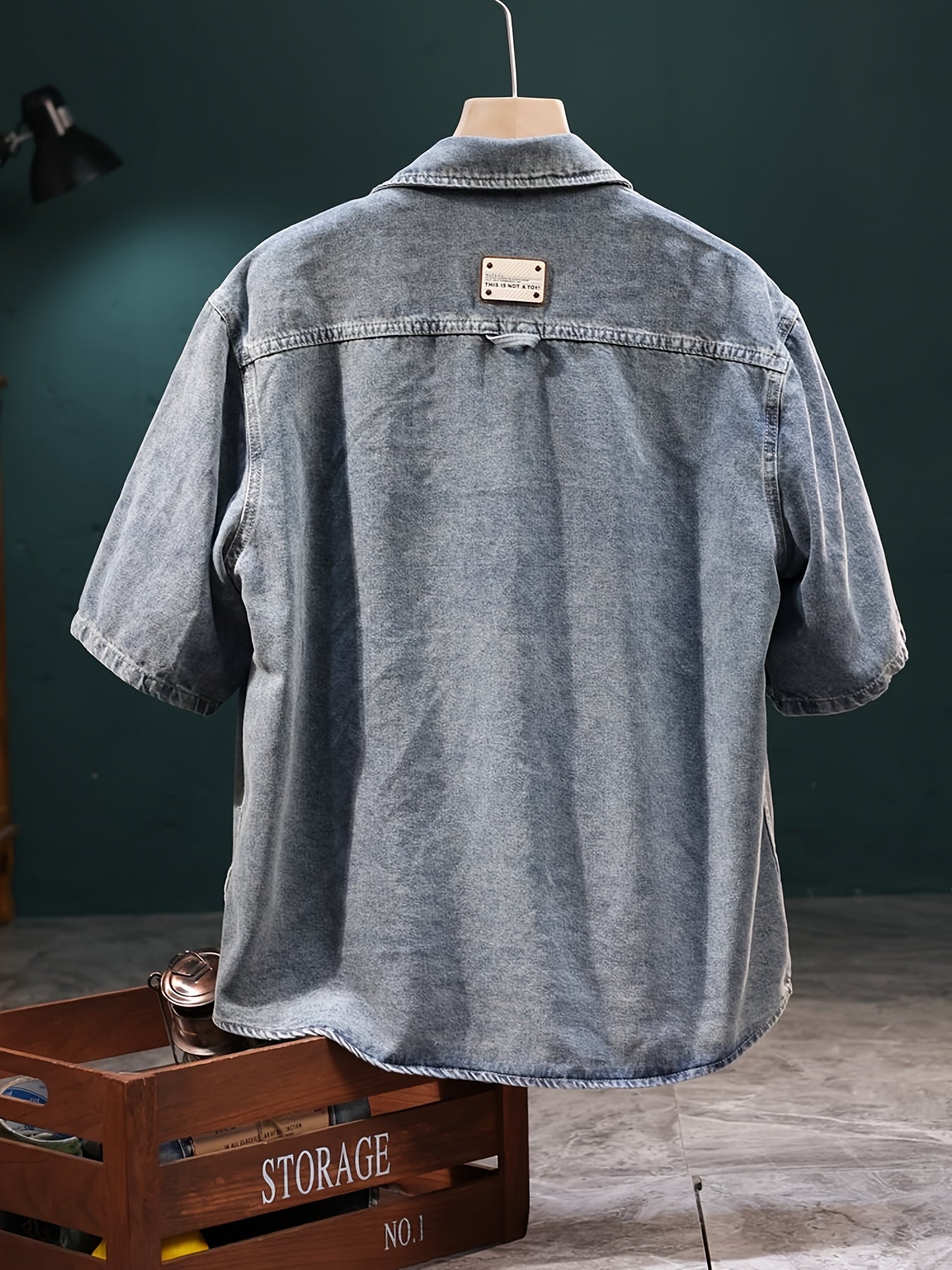 Retro Denim Short-Sleeve Shirt, Half-Sleeve Denim Top, Casual Summer Denim Wear.