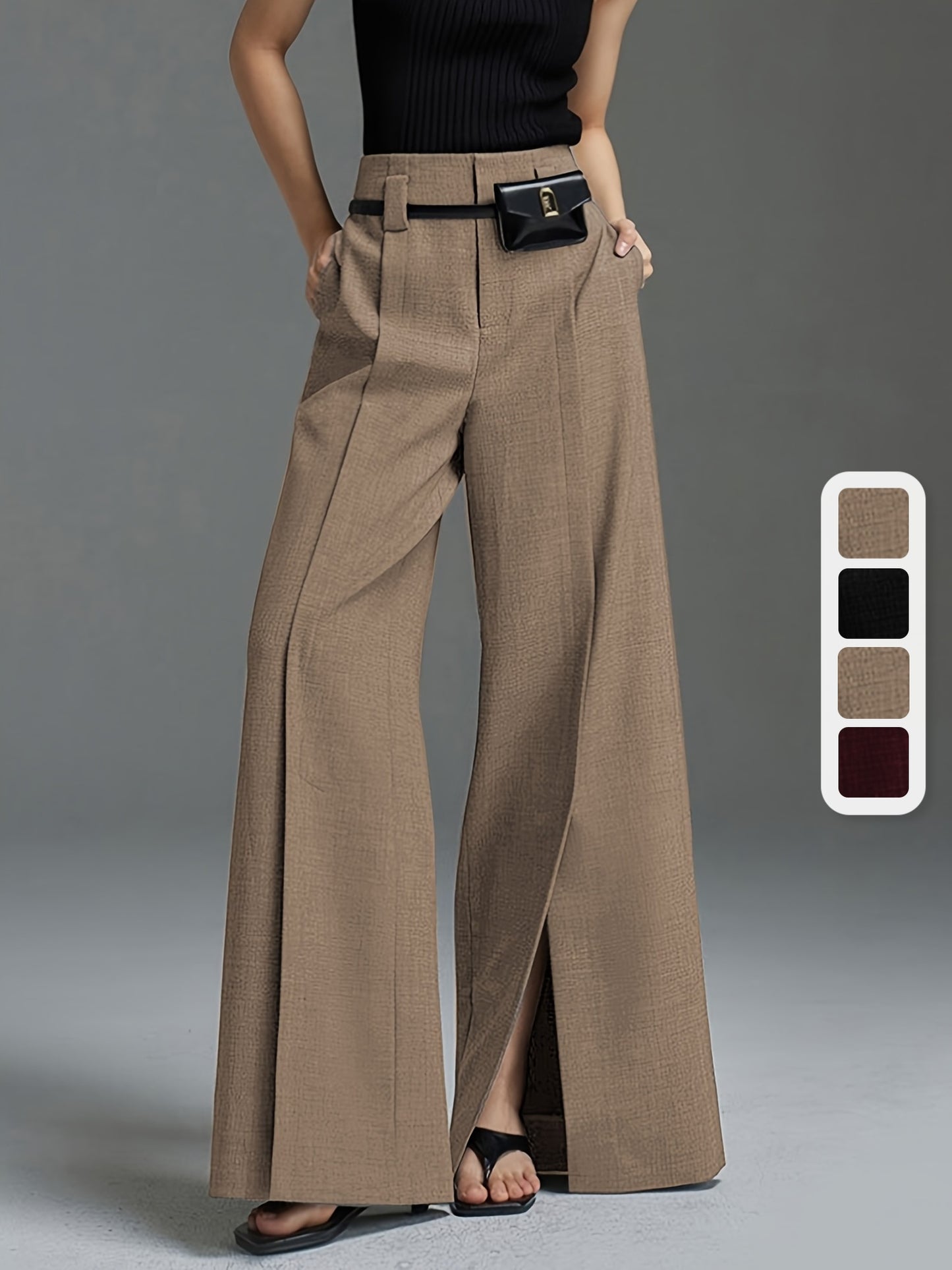 Pantalon Femme Élégant Jambe Large – Taille Élastique, Sans Ceinture, Tous Saisons, Bureau et Décontracté