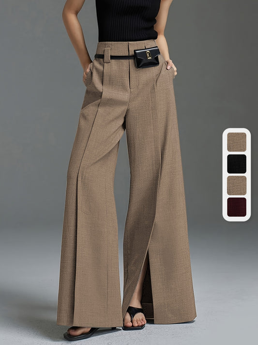 Pantalon Femme Élégant Jambe Large – Taille Élastique, Sans Ceinture, Tous Saisons, Bureau et Décontracté
