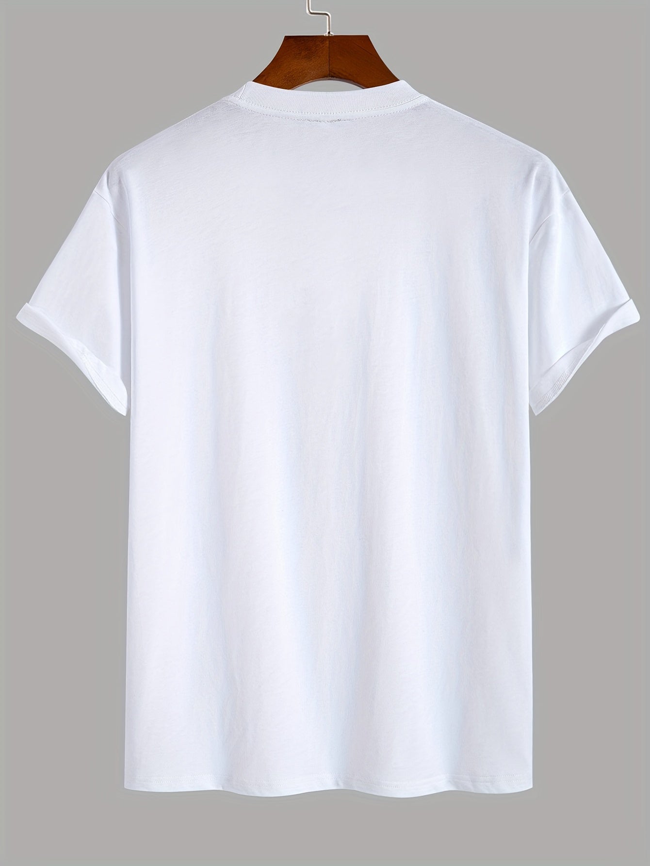 Solid Color Short Sleeve T-Shirt, Ethnic Style Pocketed Tee with Random Print on Pockets, Round Neck Short Sleeve Shirt