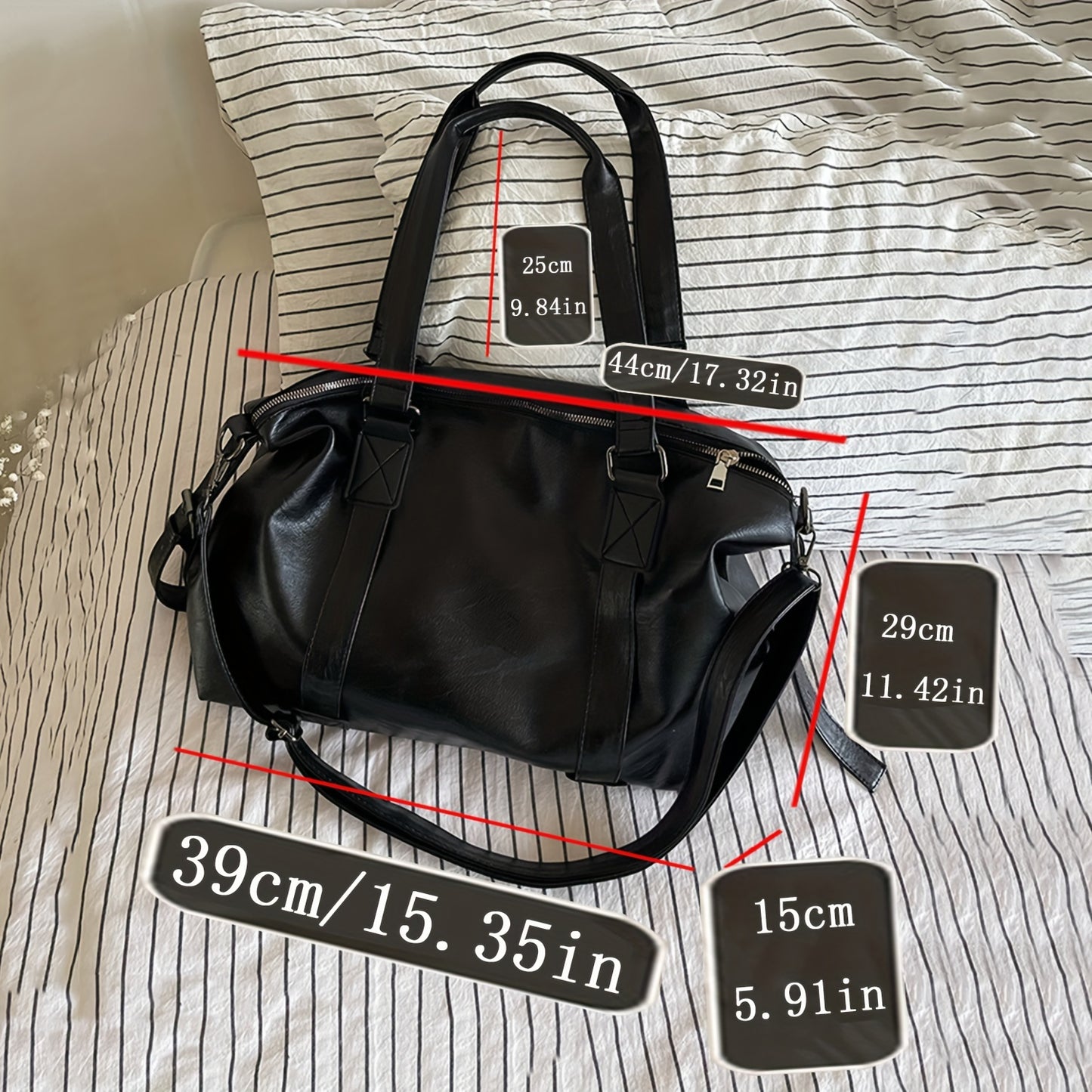 Sac fourre-tout grande capacité noir en PU – bandoulière et crossbody polyvalent, multiples compartiments, sangle réglable, idéal pour voyage et usage quotidien