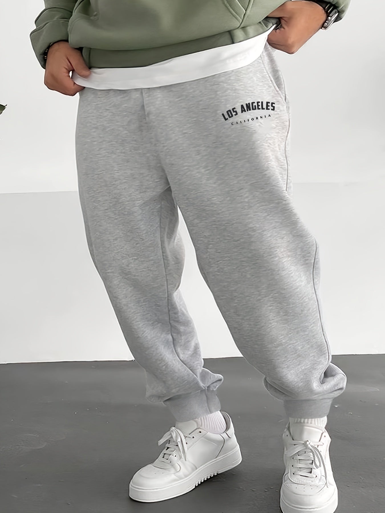 Sweatpants décontractés grande taille pour homme – tissu tricot polyester, coupe ample, légèrement extensible, couleur unie avec imprimé lettres