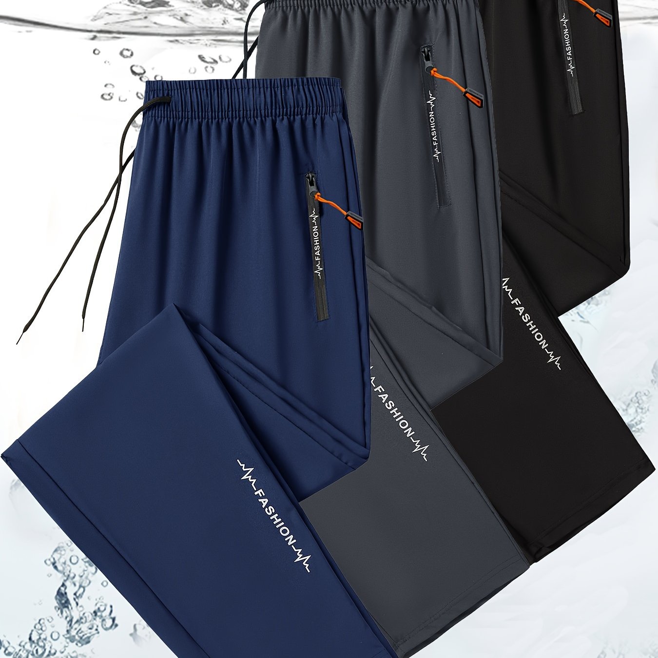 3pcs Pantalons Sport Homme – Tout Saison, Cordon, Poche Zippée, Olive, Gym & Casual