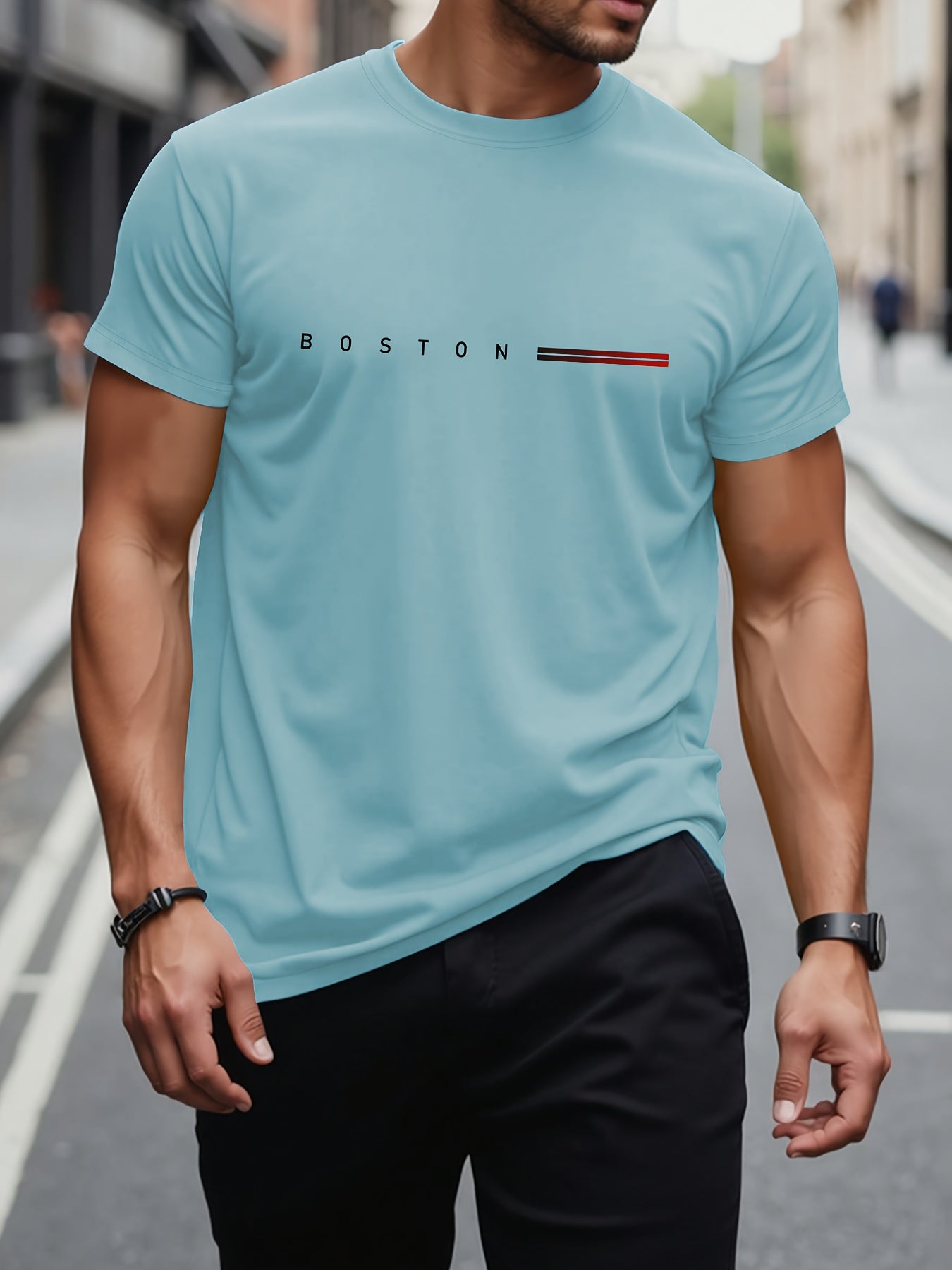 Men's Heavyweight 100% Cotton T-Shirt with Boston Terrier Print - Twist-Detailed Round Neck Short Sleeve Casual Tee Suitable for All-Season Wear - Machine Washable Comfortable Everyday Top for Men (Men's Fashion)