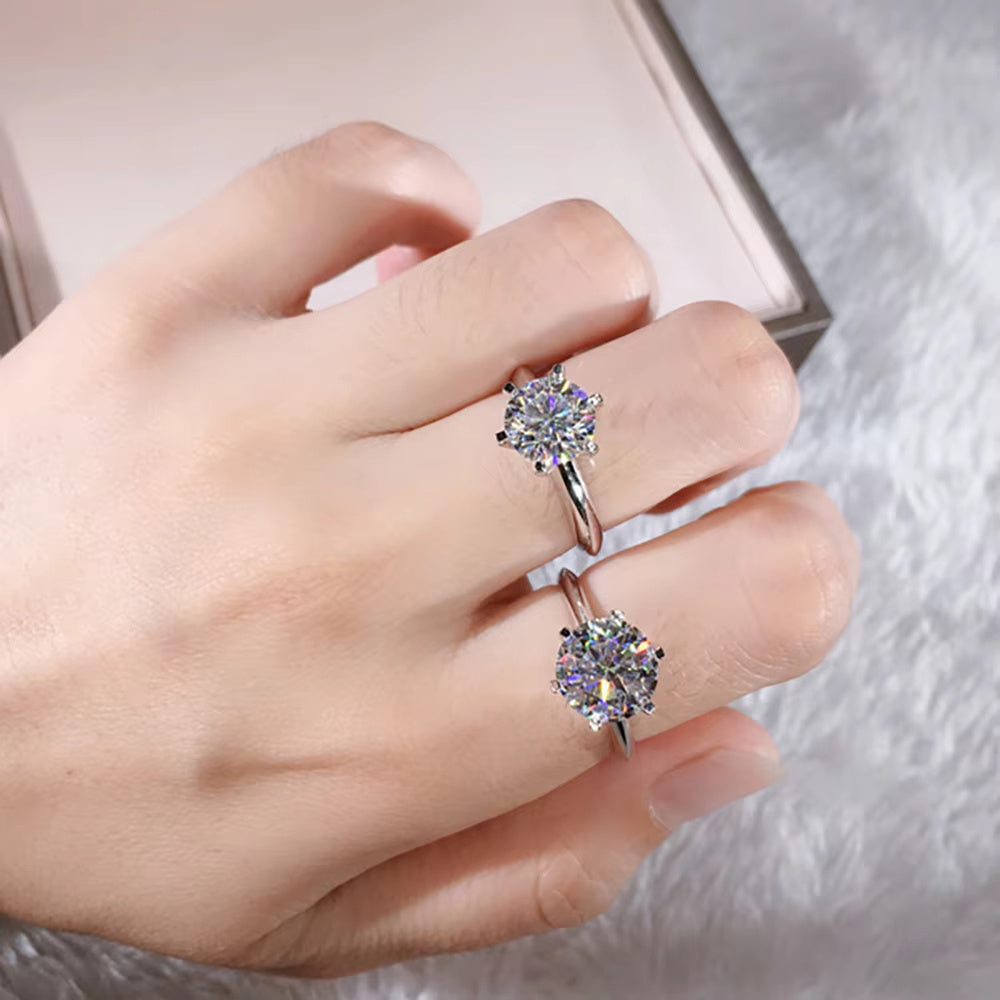 Bague classique et simple – plaquée argent 2 carats, hypoallergénique, bijou de mariage ou fiançailles, bague promesse éternelle, cadeau anniversaire ou anniversaire, haute qualité pour femmes