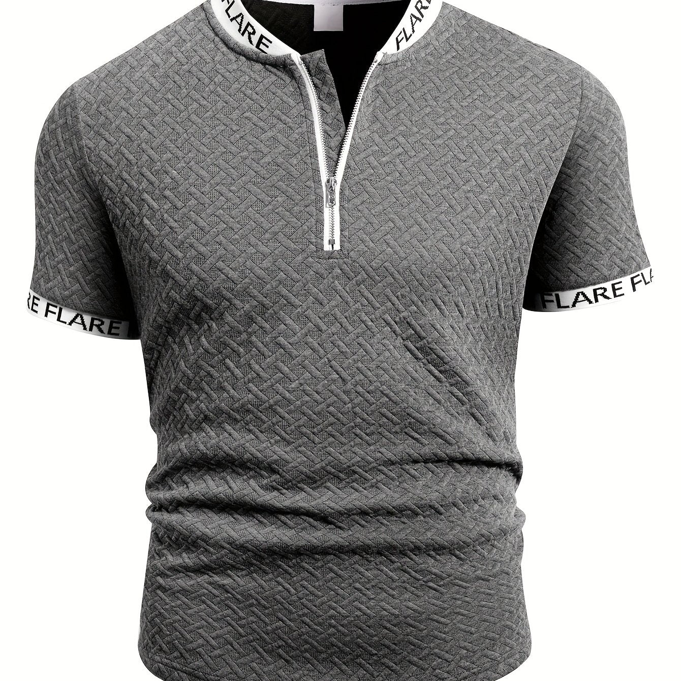 Men'S Casual Short Sleeve Polo Shirt with Stand Collar & Zipper Detail - Olive Green, Breathable Summer Top for Casual Attire, Casual Attire, |stand Collar Shirt|zipper Closure Shirt