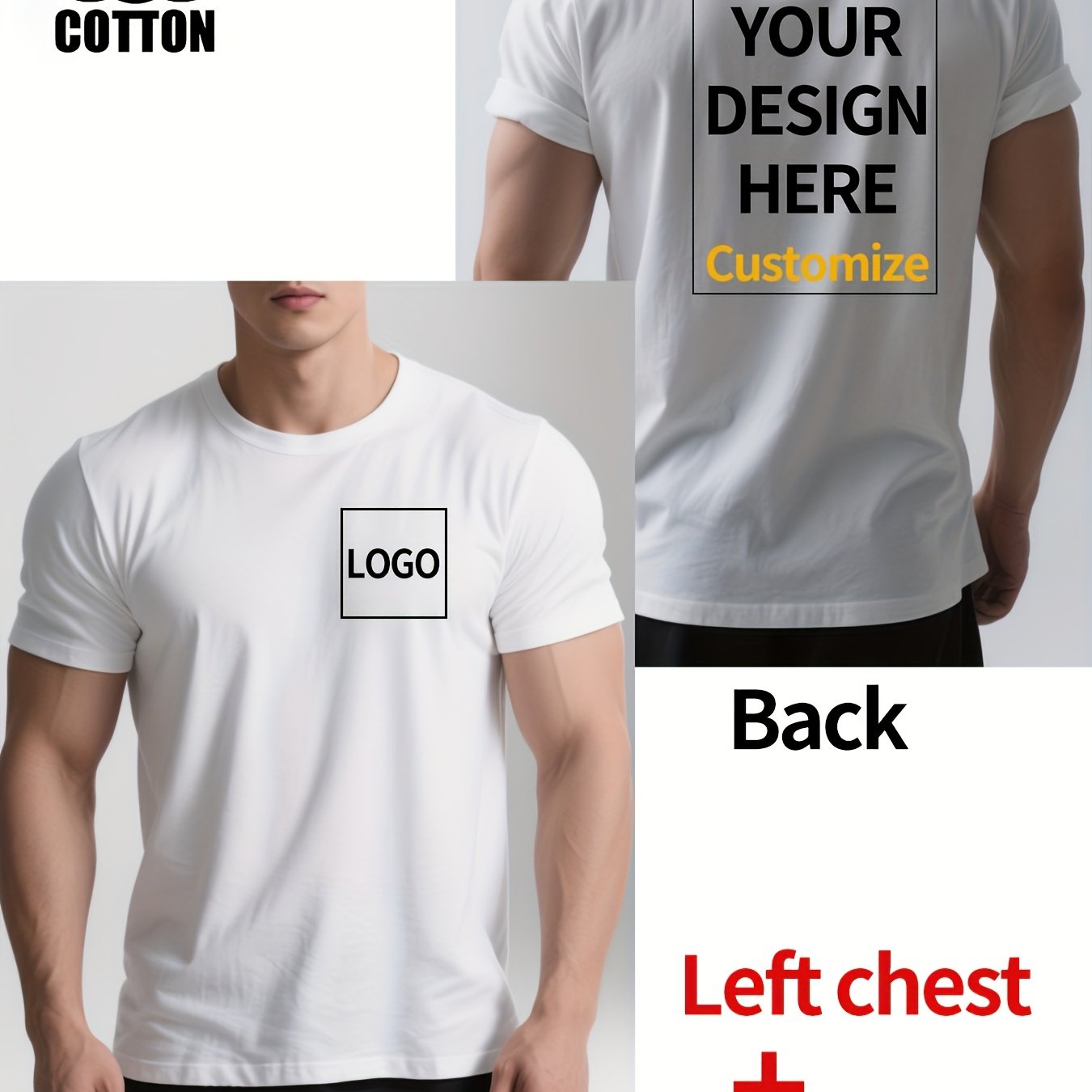 Custom Pure T-Shirts with Personalized Printing of Text, Photos, And Logos, DIY Short Sleeves for Summer Wear.