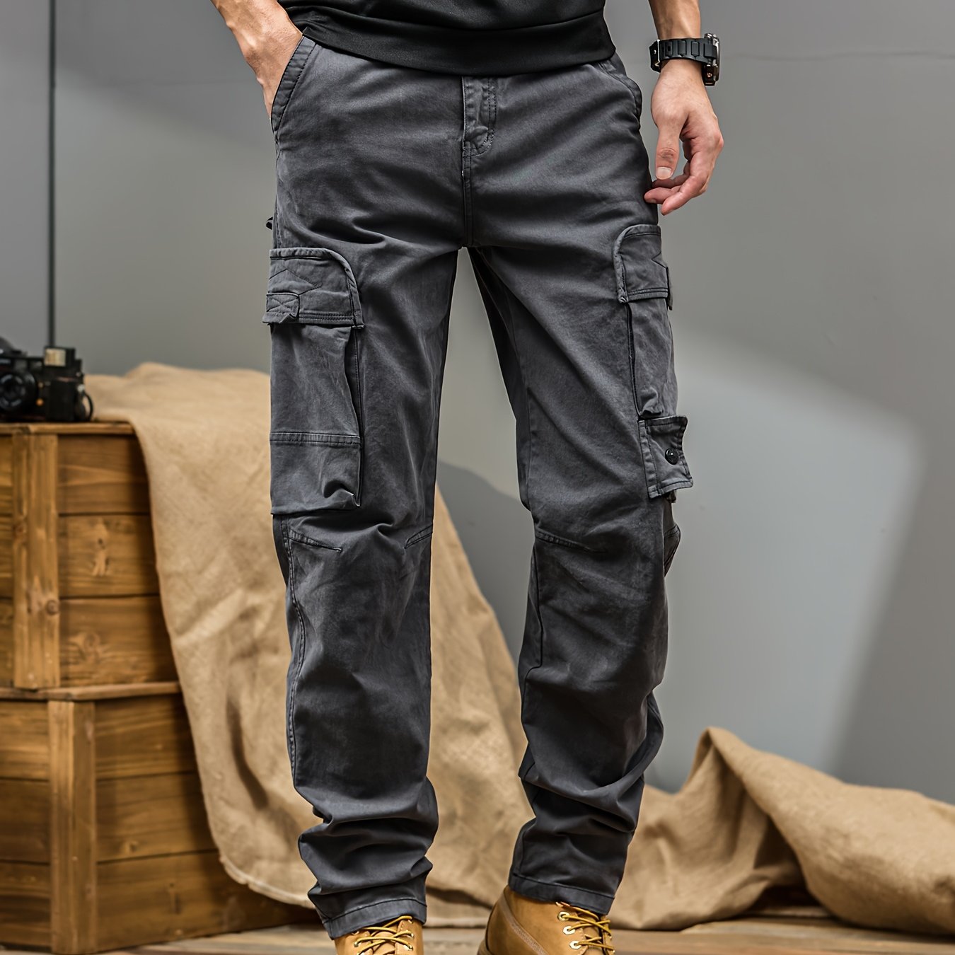 Pantalon cargo robuste pour homme – multi-poches, taille mi-haute, coupe régulière, lavable en machine, idéal travail, voyage et activités outdoor