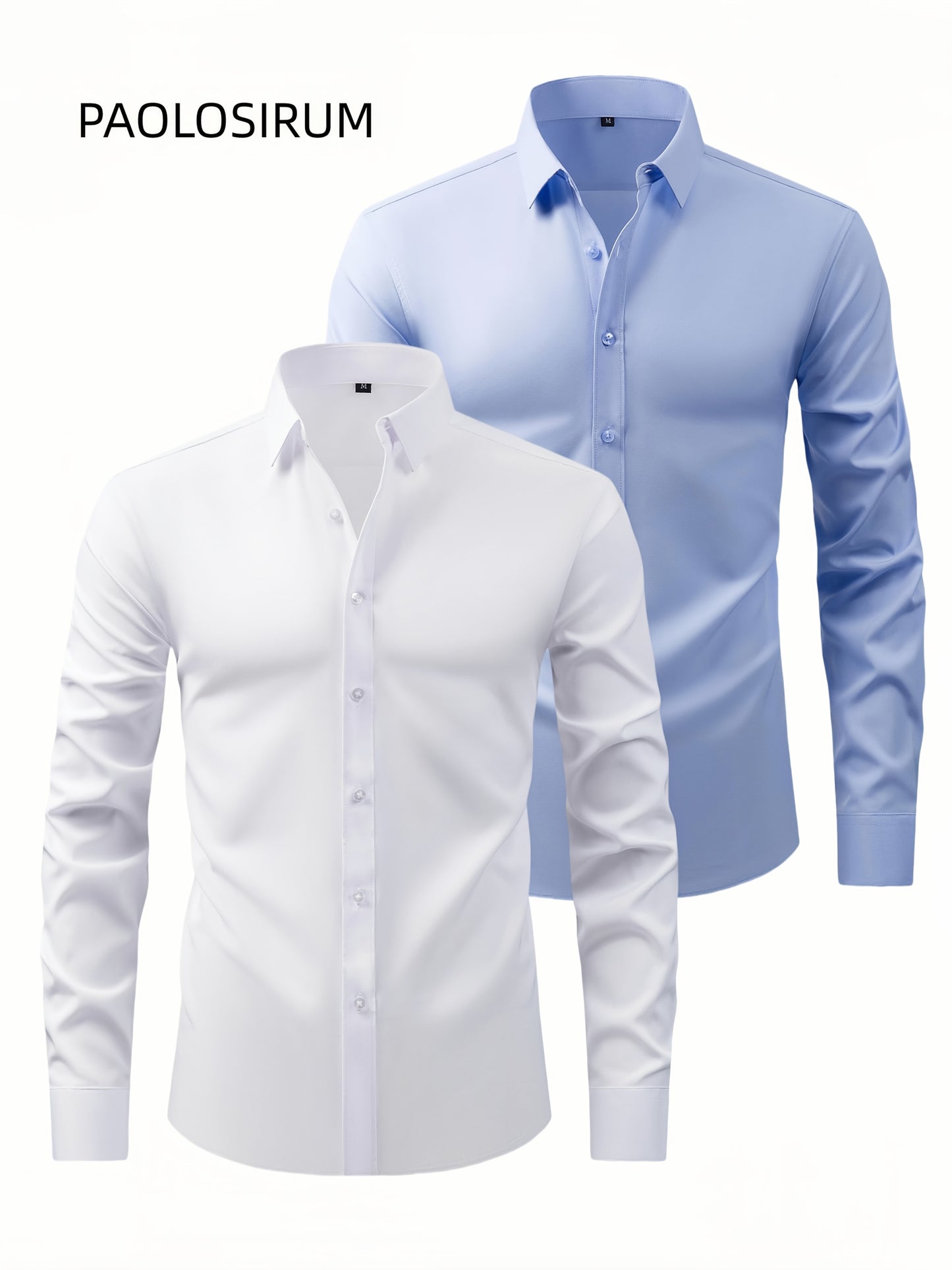 Two-Piece Set of Men'S Solid Color Elastic Shirts Ice Sliky Fiber Fabric Cool Shirts Breathable And Comfortable Business Casual Two-In-One Collar European And American Tops Men'S Clothing Multi-Color Optional Convenient Washi