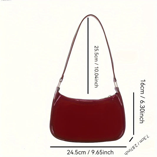 Sac à épaule vintage style femme – rouge uni, fermeture éclair, léger avec bandoulière fixe, sac à main décontracté pour un usage quotidien | sac vintage | sac à fermeture éclair