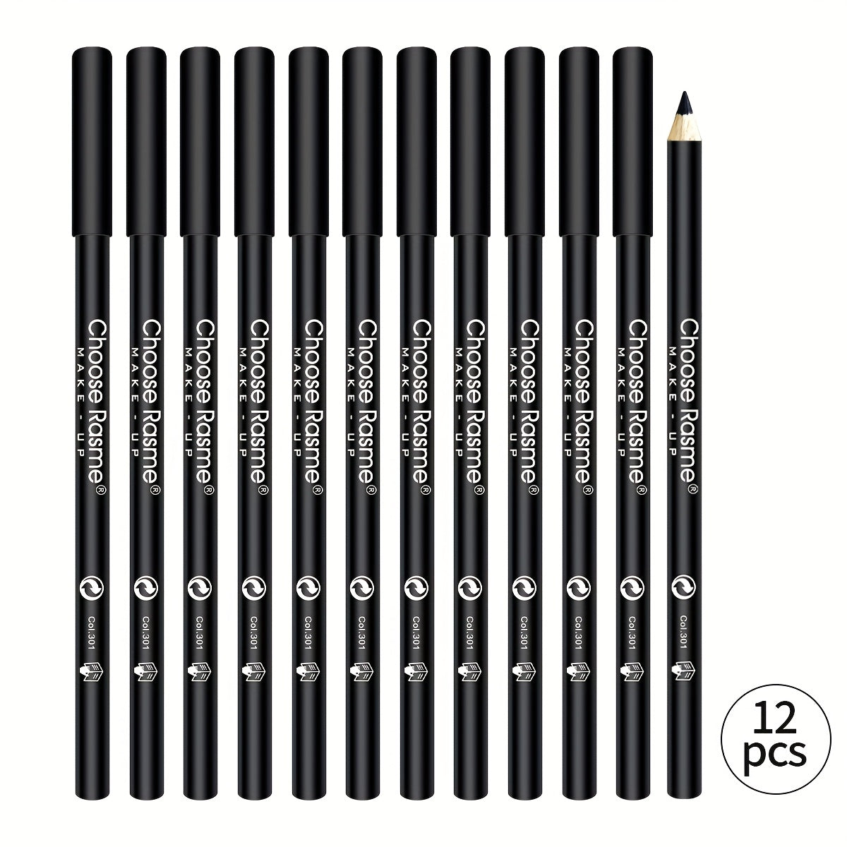 12pcs Long-Lasting Smudge-Proof Black Eyeliner Pencil Set, Waterproof Eye Makeup Pencils, Intense Pigment, Easy Glide Formula
