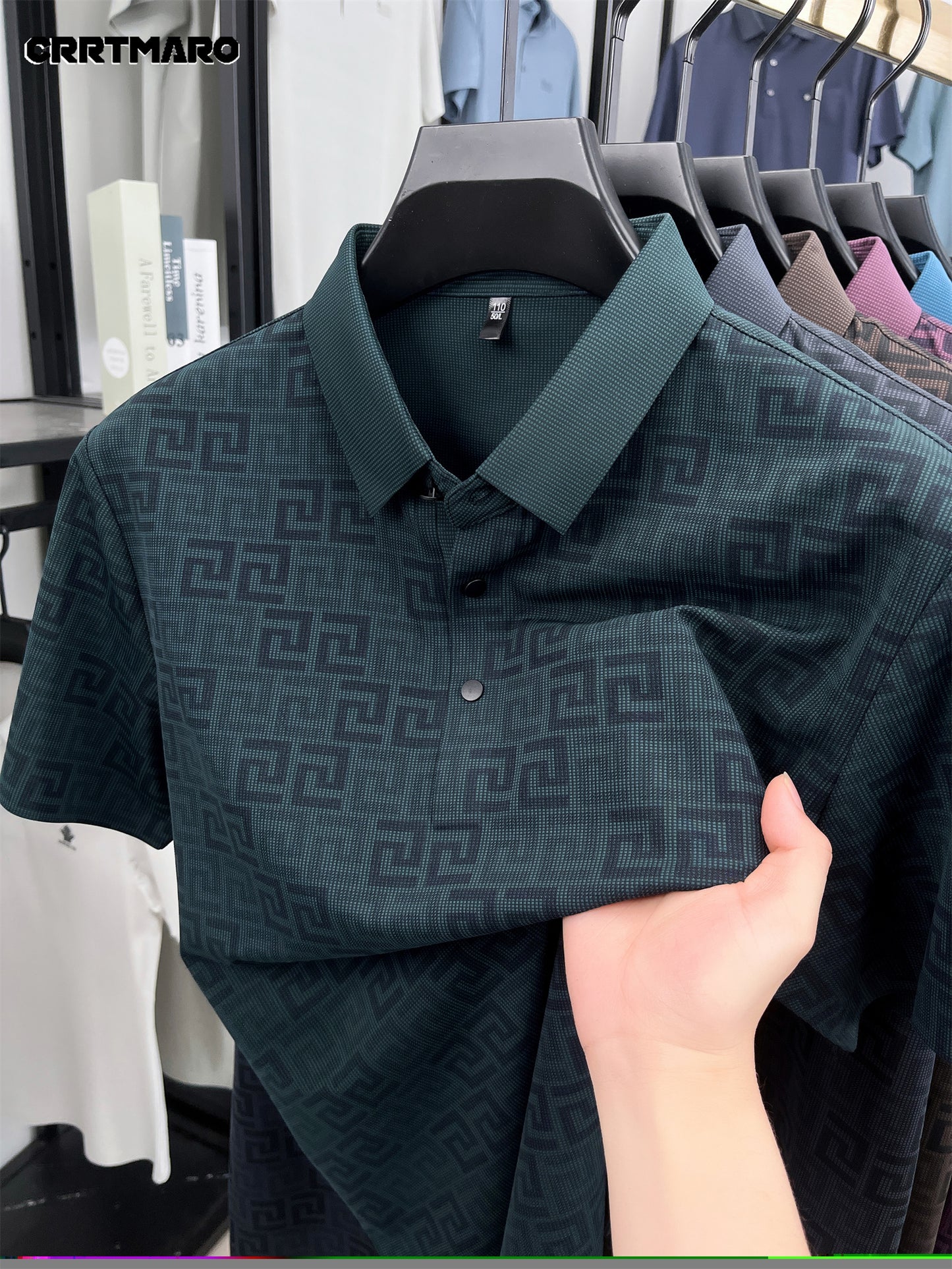 Men'S Casual Summer Polo Shirt - "CRRTMARO" Logo, Lightweight Rayon Fabric, Short Sleeve, Button-Up, Casual Style, Casual Summer Wear | Casual Style Shirt | Glossy Finish