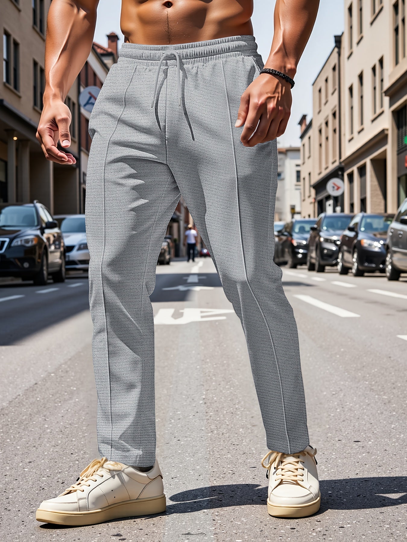 3pcs Pantalons Homme – Uni, Jambe Droite, Casual & Outdoor, Cordon, Tout Saison