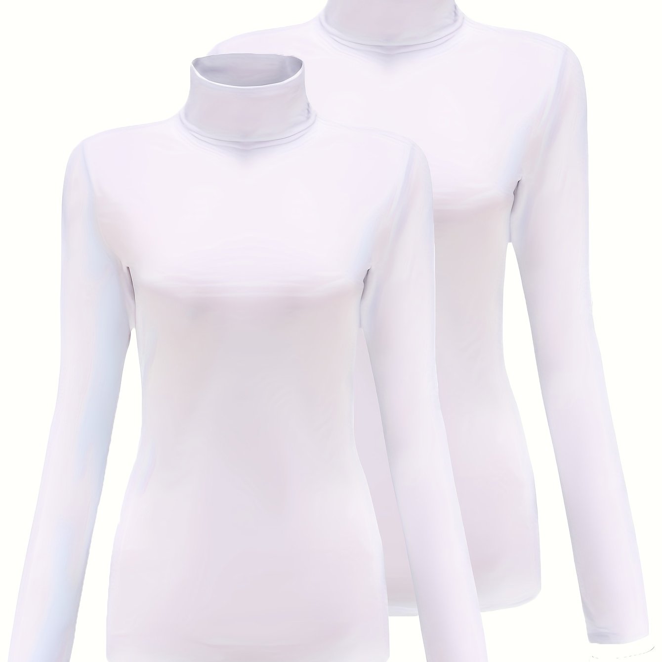 Lot de 2 Tops Femme Col Roulé Thermiques – Manches Longues, Extensibles, Couleur Unie Blanc et Noir