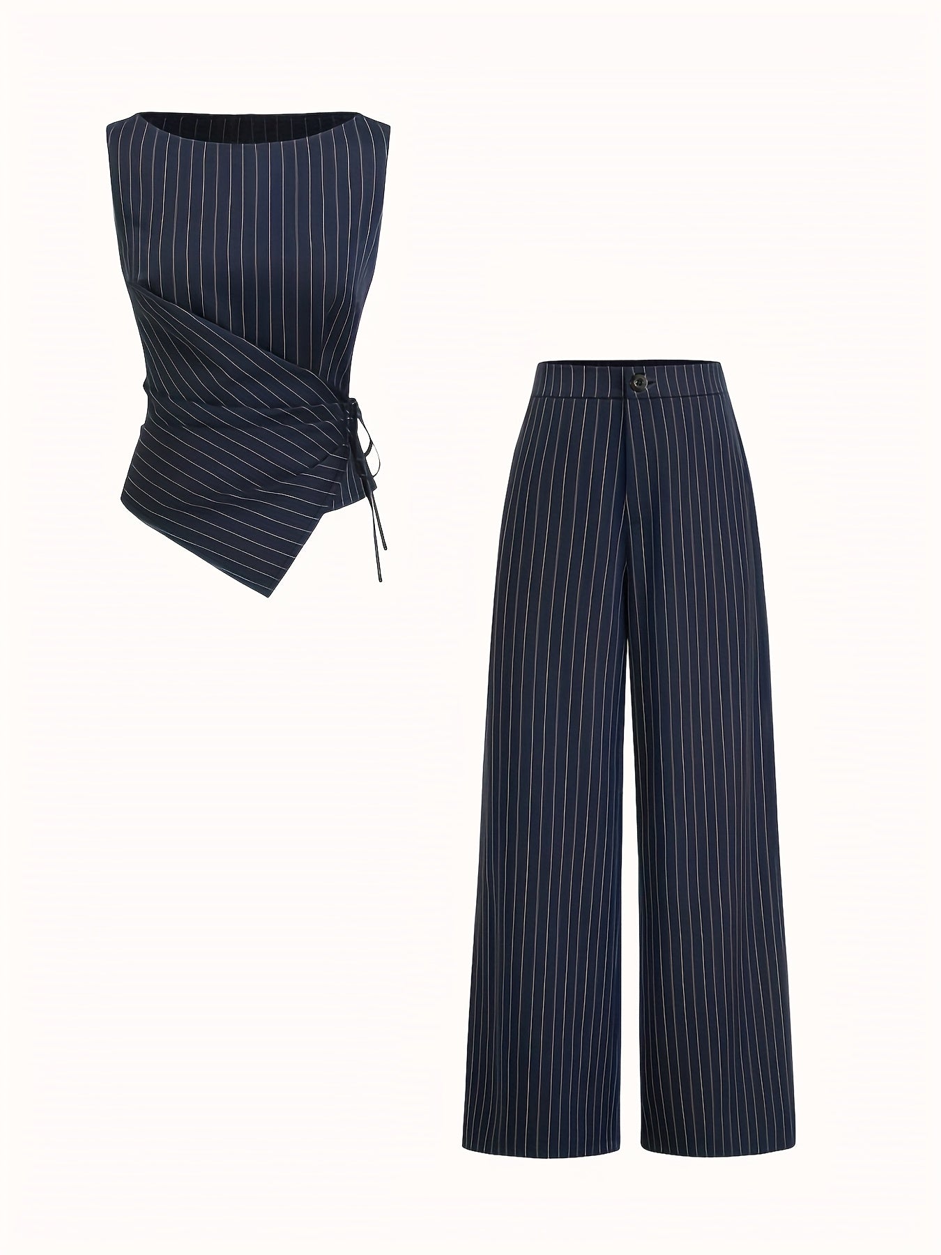 Ensemble deux pièces rayé pour femme, style décontracté chic