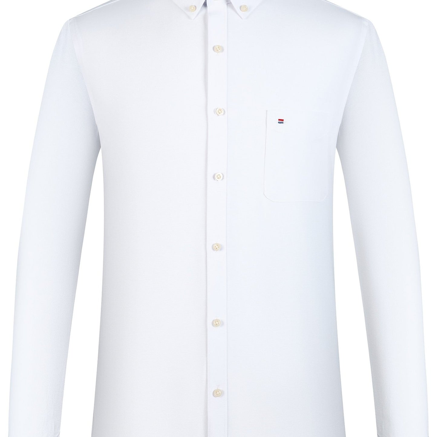 Men'S Cotton Blend Dress Shirt, Casual Lapel Collar, Non-Stretch Solid Color, Regular Long Sleeve, Embroidered Single Breasted Placket, Regular Fit, for Spring/Fall - Woven Oxford Fabric