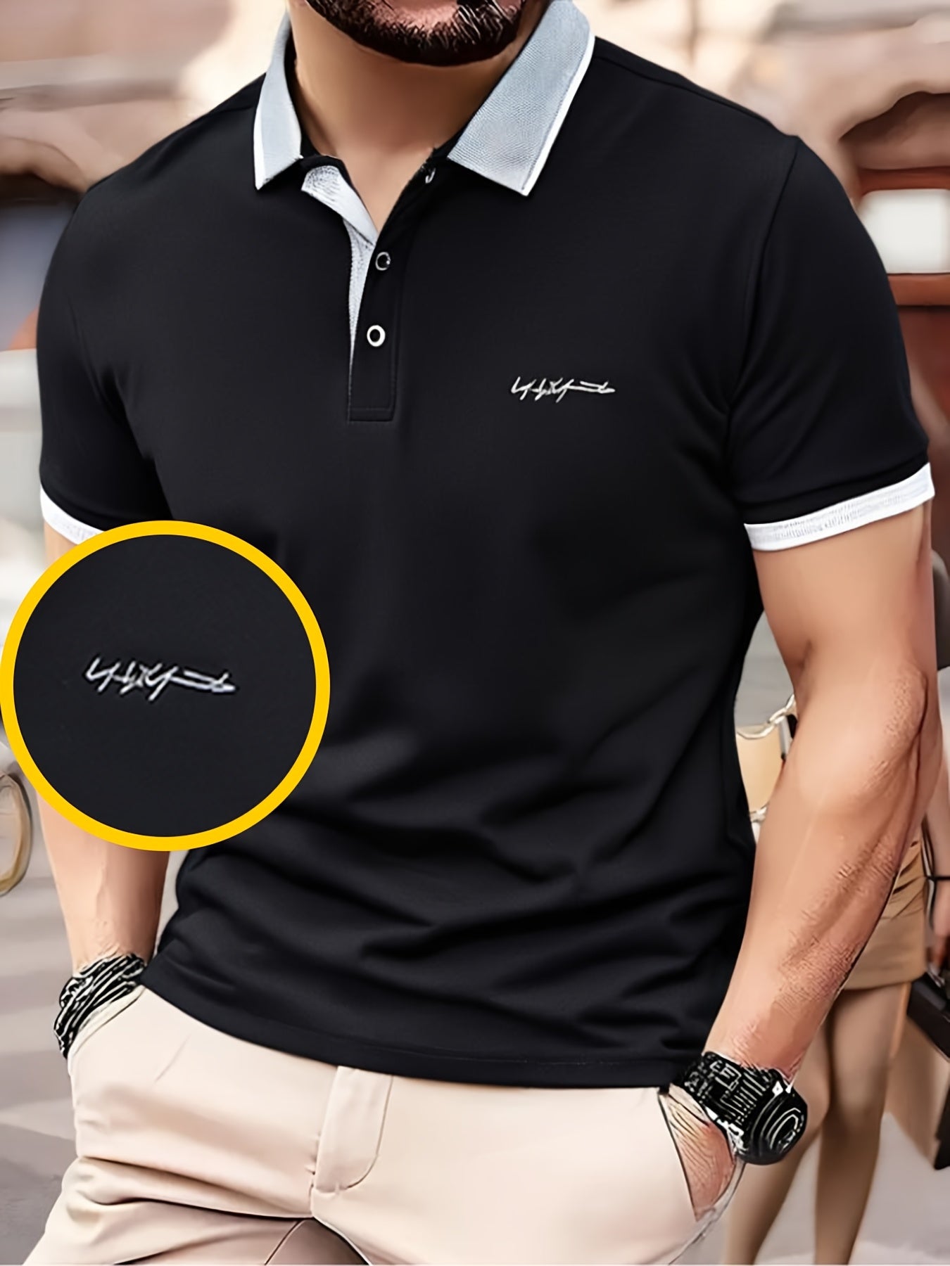 Men's Short Sleeve Shirt High-End Embroidered Summer Solid Color Top Casual Half-Sleeve Versatile Men's Clothing
