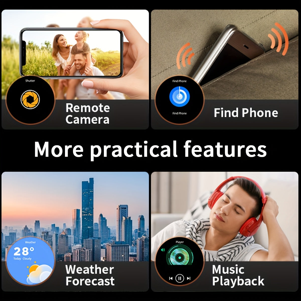 Montre Connectée  pour Homme – Appels Bluetooth, Écran AMOLED 4,39 cm, Batterie 900 mAh, 110+ Modes Sport, Tracker d’Activité, Télécommande Photo, Météo & Lecture Musique – Compatible iPhone/Android