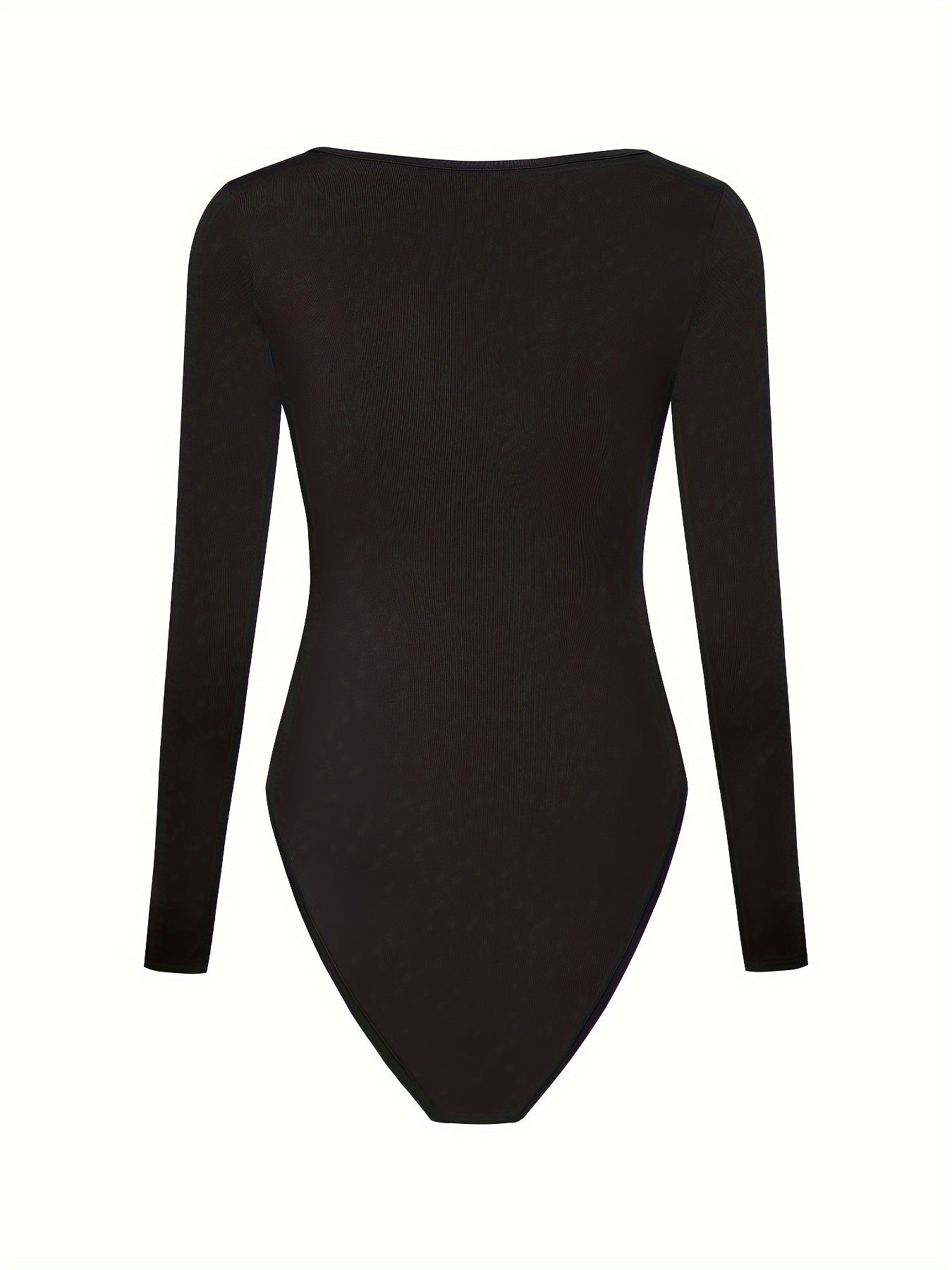 Body femme à manches longues, col carré, en polyester extensible et spandex, couleur unie, style combishort de yoga avec culotte intégrée