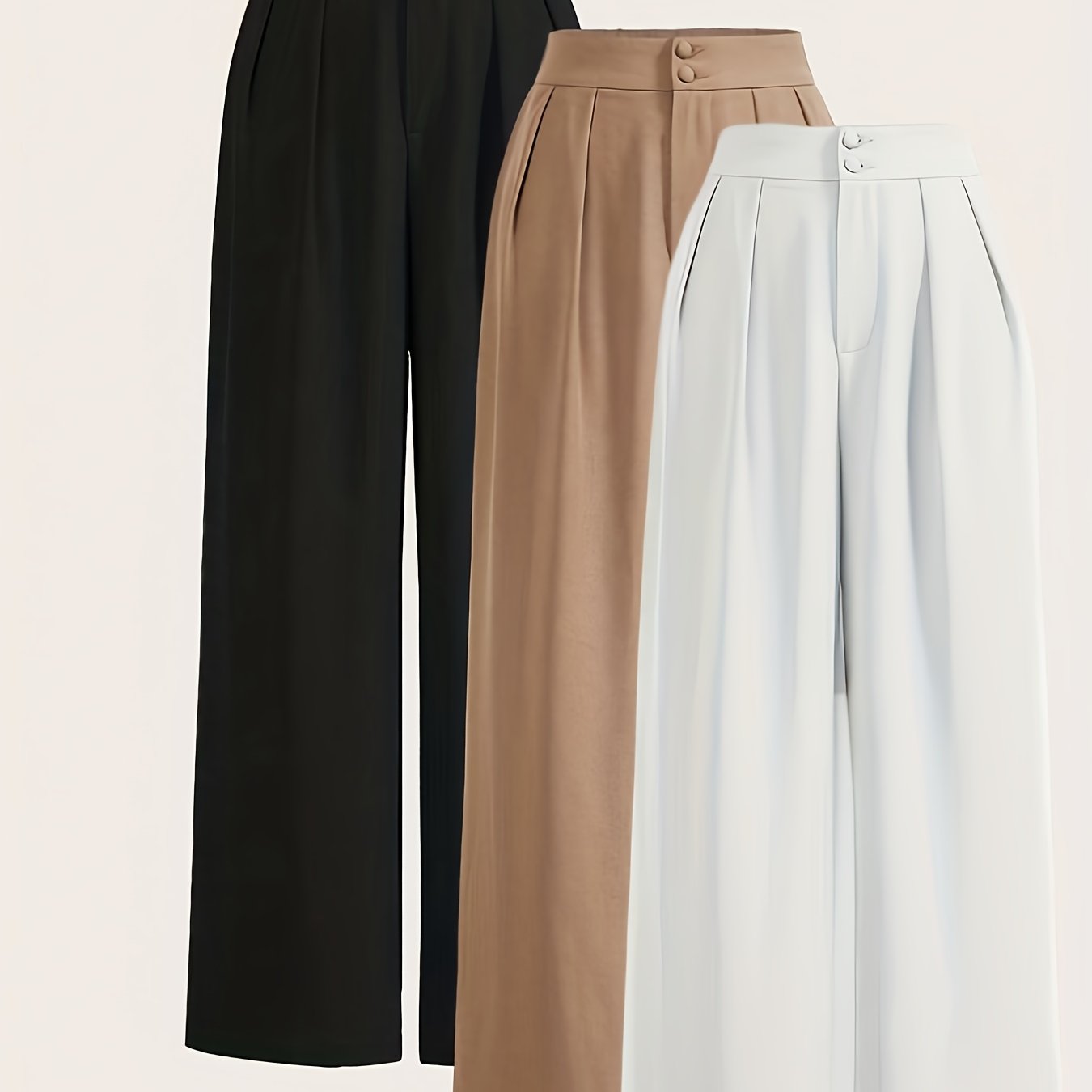 Ensemble de 3 pièces : Pantalon large taille haute, double bouton, décontracté, confortable, lavable en machine, nettoyage à sec, polyvalent