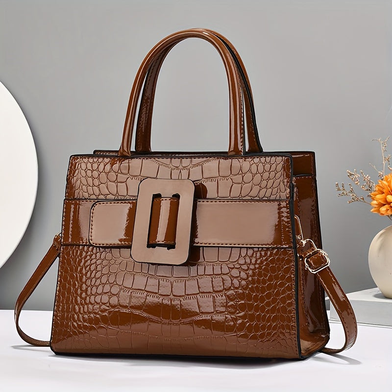 Sac à main brillant motif crocodile pour femme