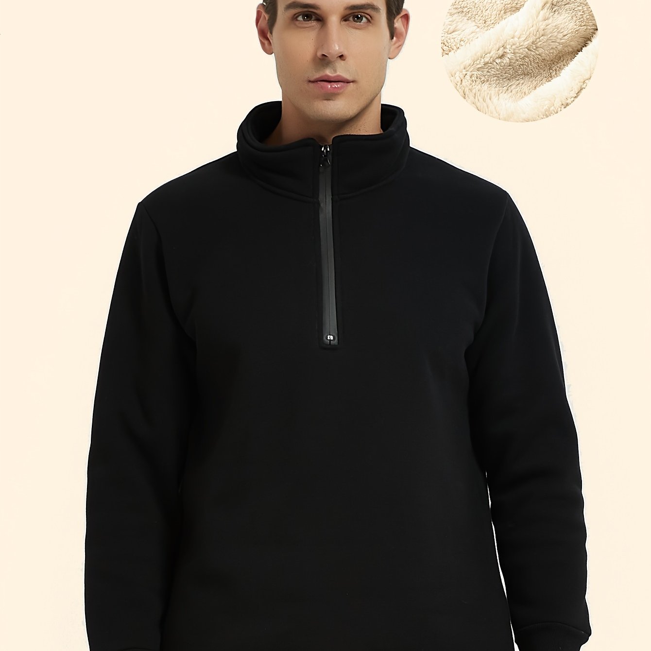 Sweat-shirt homme à col montant avec zip – coupe large et décontractée, tendance automne/hiver, doublure polaire, épais et chaud, grande taille, vêtement d’extérieur, tenue casual, streetwear, sweat-shirt tendance