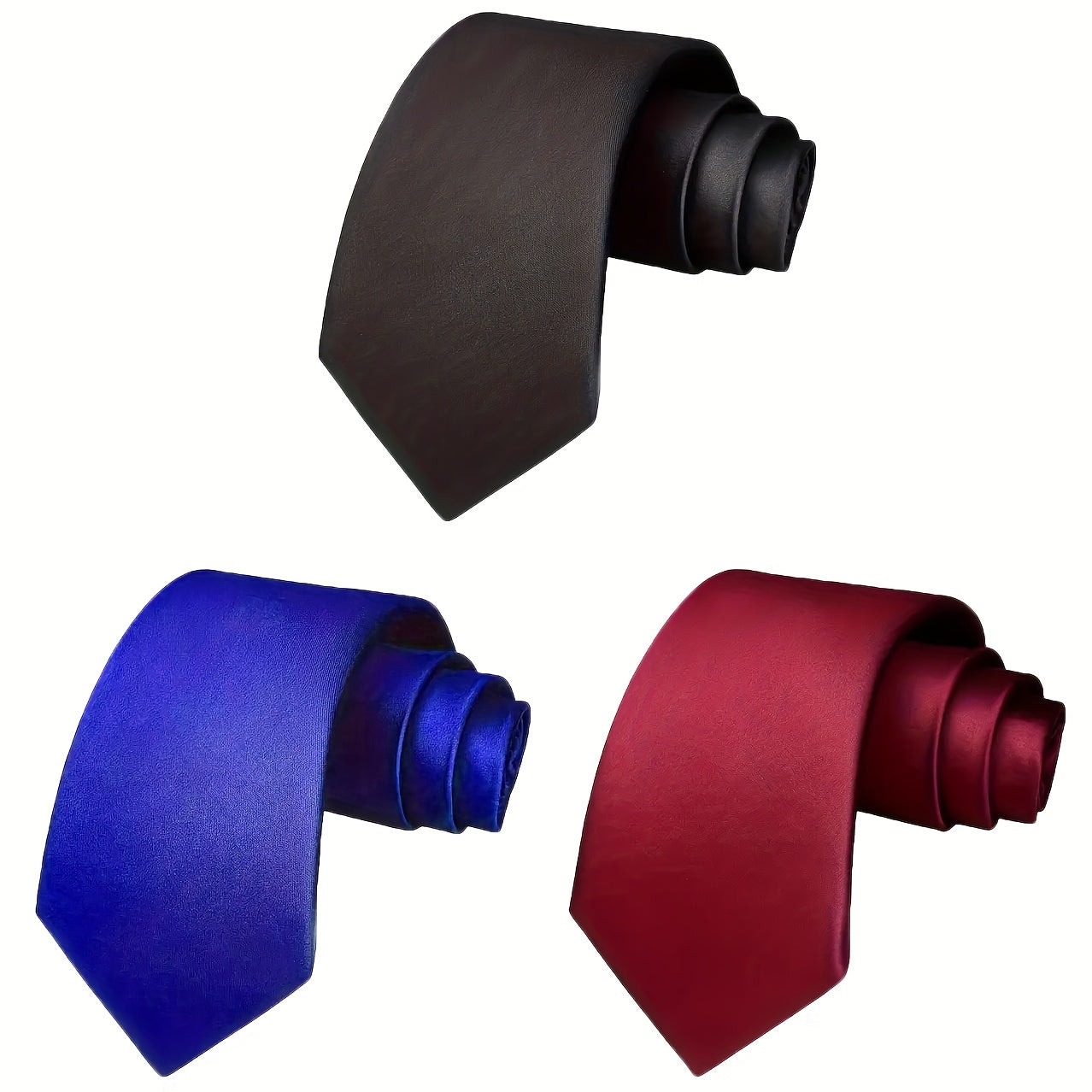 Lot de 3 Cravates Homme – Noir, Bleu Marine, Bordeaux, Style Slim Brillant