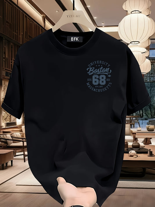 Heavy pure cotton trendy brand printed short-sleeved T-shirt Men's summer new casual large-size loose versatile top