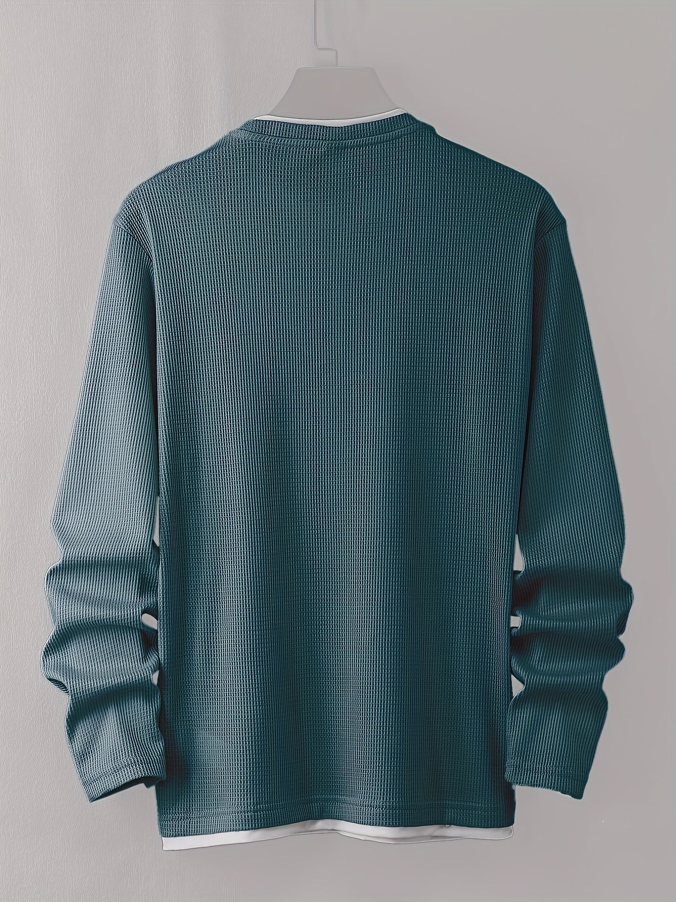 Stylish Cartoon joyful Print Comfortable Sweat-Absorbing Waffle Knit Men's Casual Long Sleeve T-Shirt