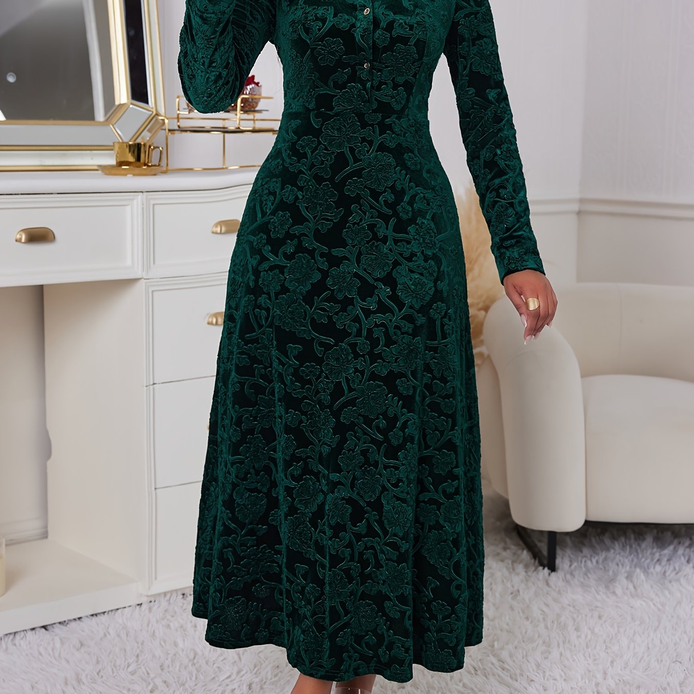 Robe Femme Élégante pour Événements Formels et Fêtes – Robe de Soirée Longue, Coupe Flatteuse, Fermeture Bouton à l’Avant