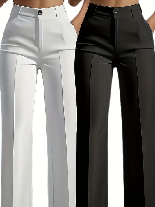 Lot de 2 Pantalons Femme Élégants Droits – Taille Élastique avec Poches Obliques