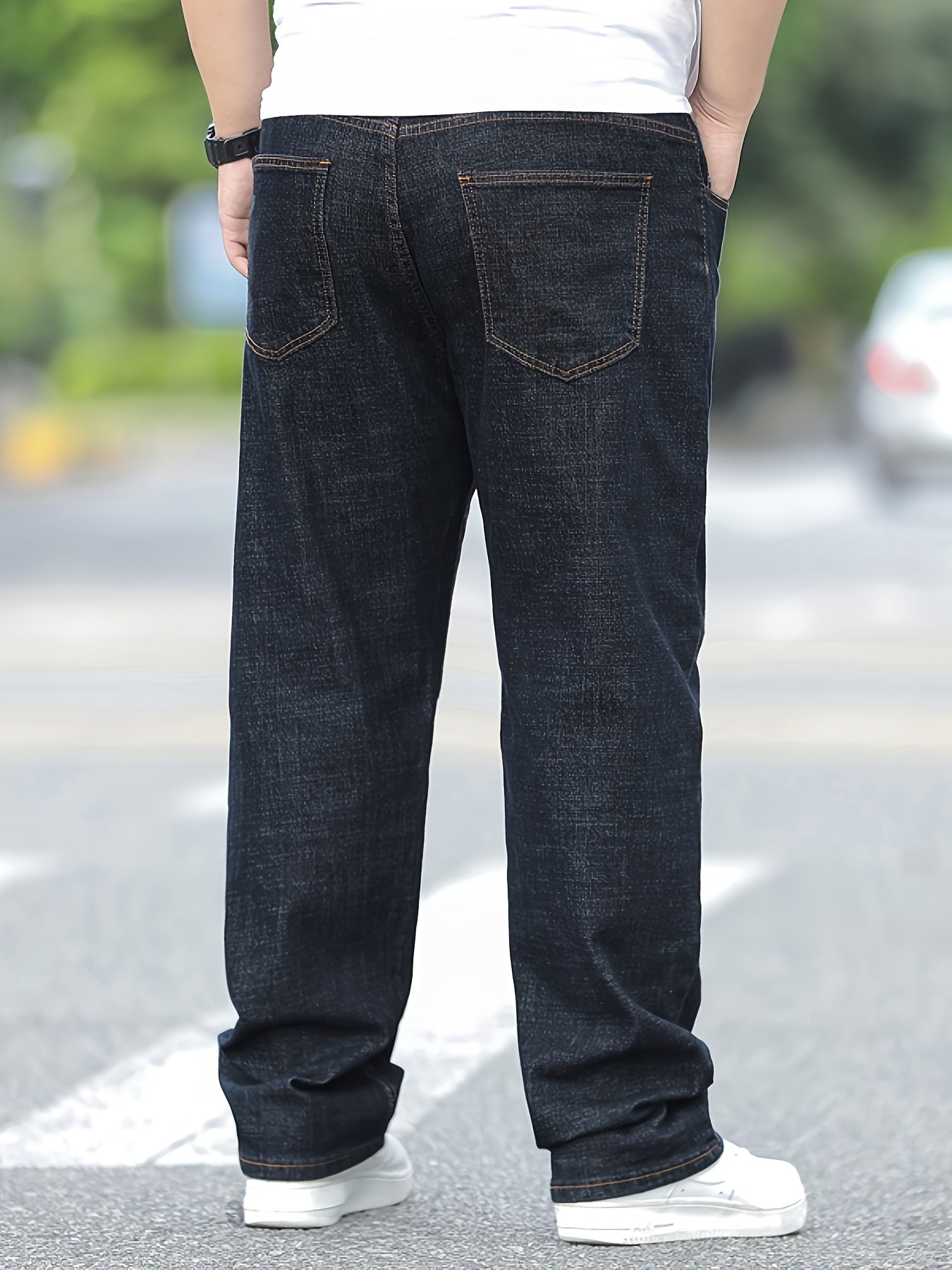 Jeans grande taille pour homme – coupe droite ample, taille haute élastique, style simple et polyvalent, pantalon long automne/hiver, grande taille