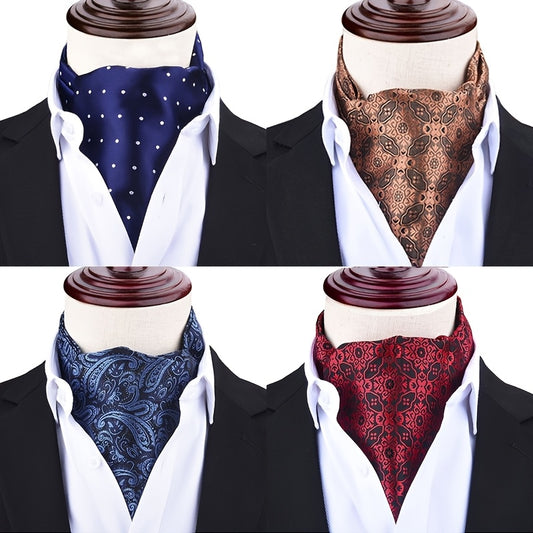 Cravate Ascot Homme Vintage – Bleu Foncé, Rouge & Blanc, Style Classique