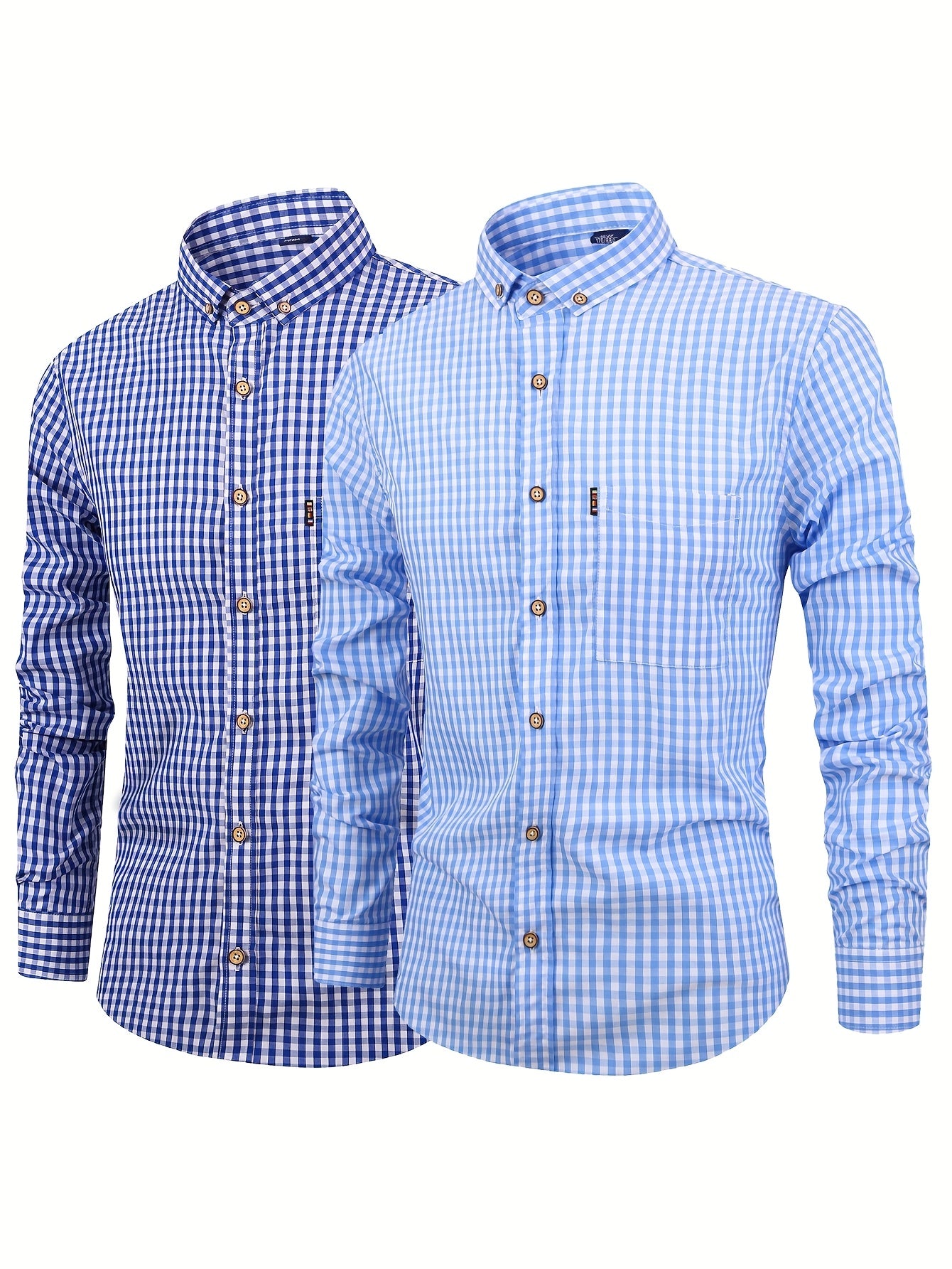Men's cotton plaid casual long sleeve shirt; 2pcs