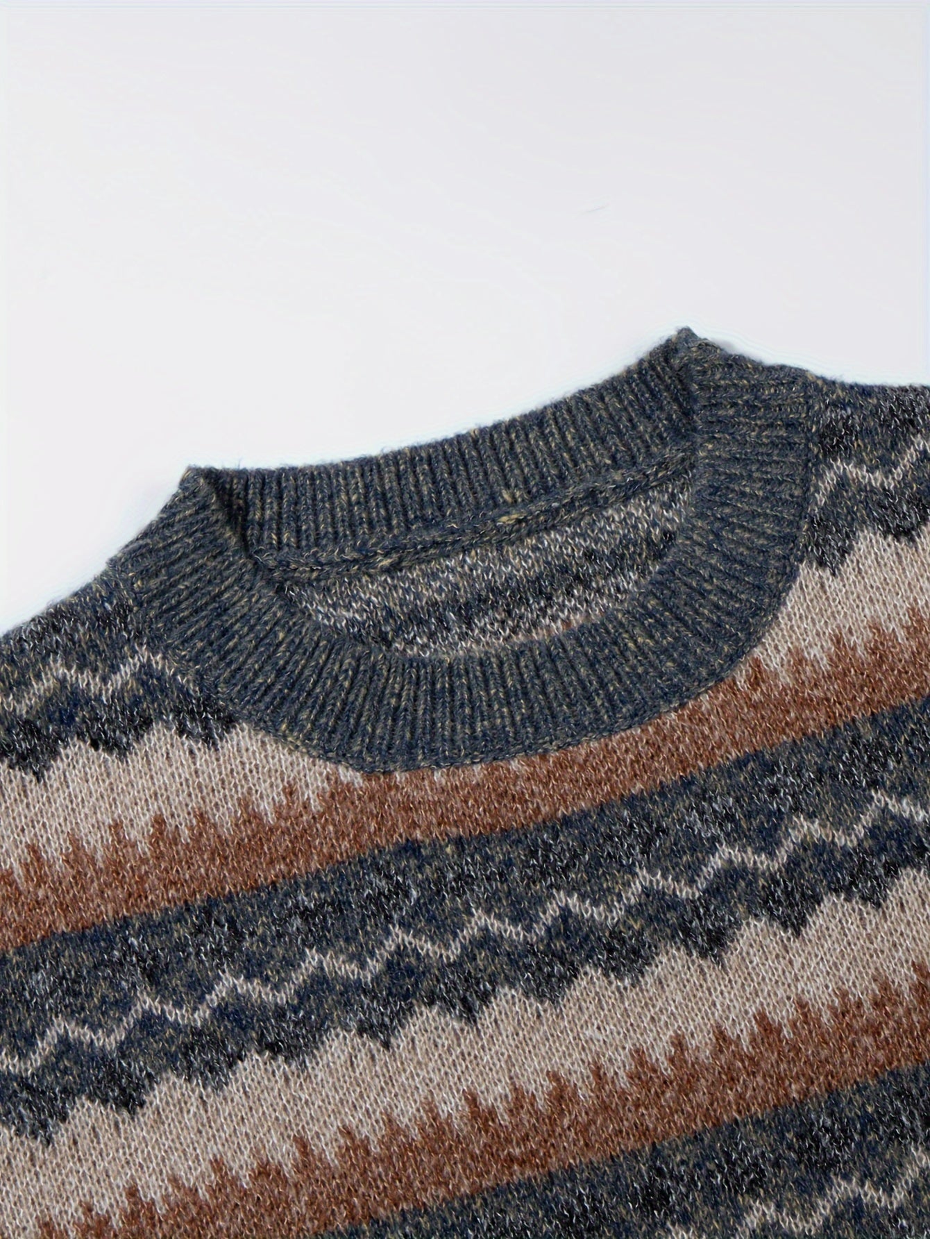 Men's Casual Color-Block Geometric Knit Sweater - Loose Fit Ribbed Detail Pullover, Machine Washable Autumn Winter Warm Crewneck Sweater for Casual Attire, Knitted Sweater, Durable Winter Wear