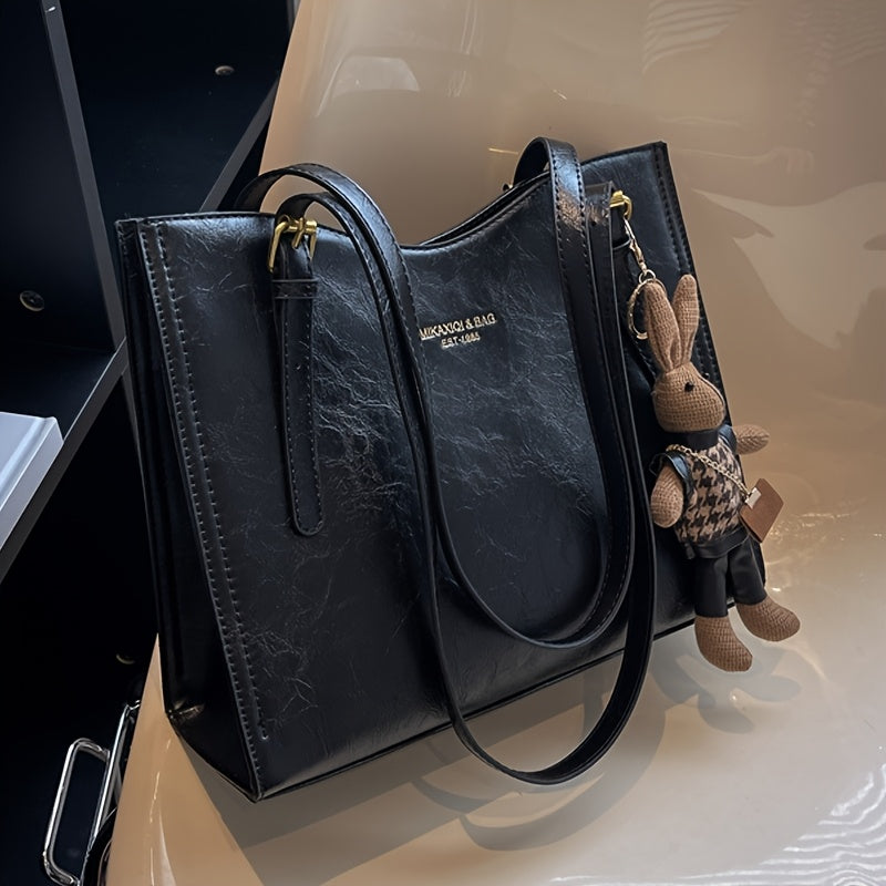 Sac fourre-tout rouge élégant avec fermeture zippée – grande capacité, bandoulière et crossbody polyvalent pour femmes, avec pendentif lapin, parfait pour mariages et occasions spéciales