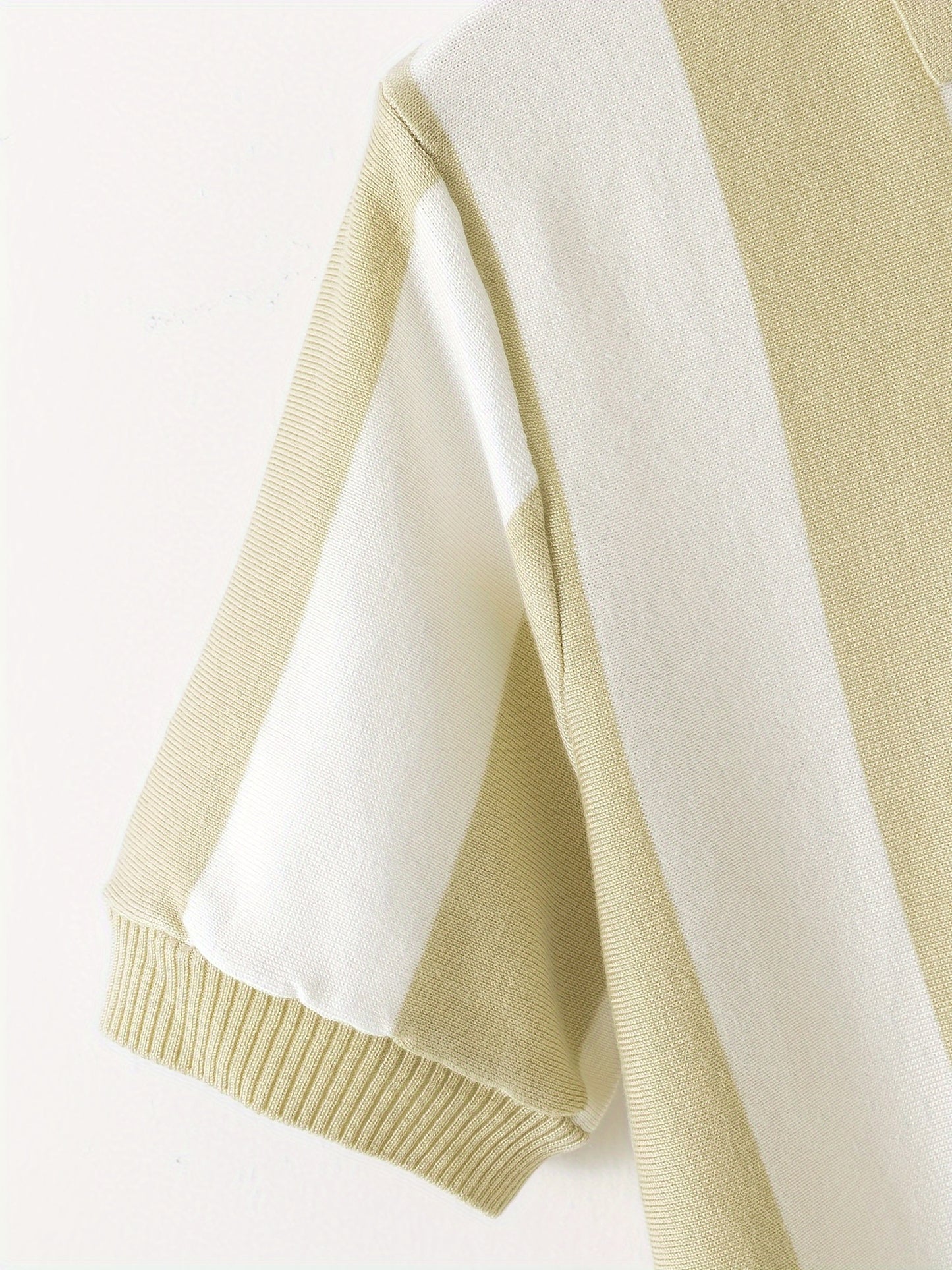 Men'S Striped Short-Sleeve Shirt for Spring And Summer, Suitable for Young And Middle-Aged Professionals, Featuring a Stylish Collar for Golf, Knit