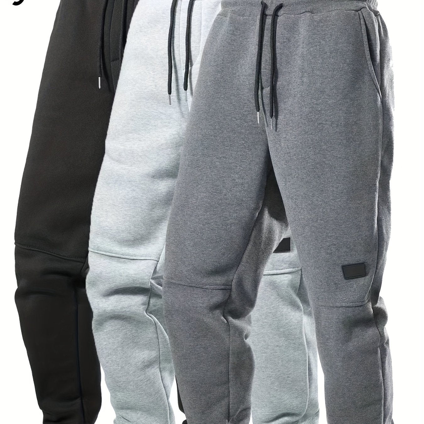 3pcs Joggers Homme – Cordon Élastique, Casual, Solid Color, Regular Fit, Automne/Hiver